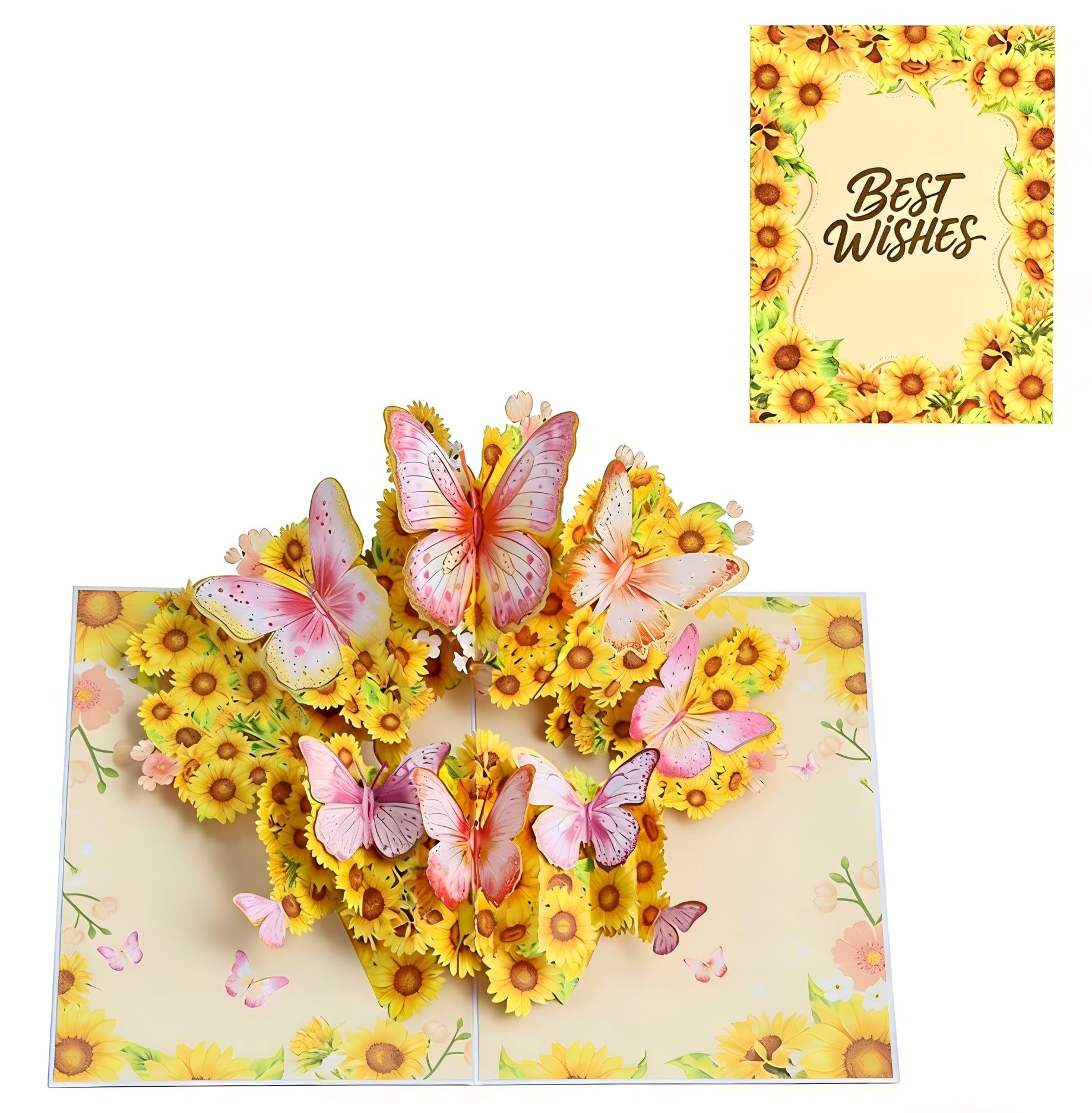 3D Pop Up Greeting Card, Handmade Sunflower & Butterfly Pop Up Card, Thank You Card, Anniversary Card, Graduation Card, Greeting Card with Envelope, Blank Note Card for Teacher, Mom, Wife, Friend