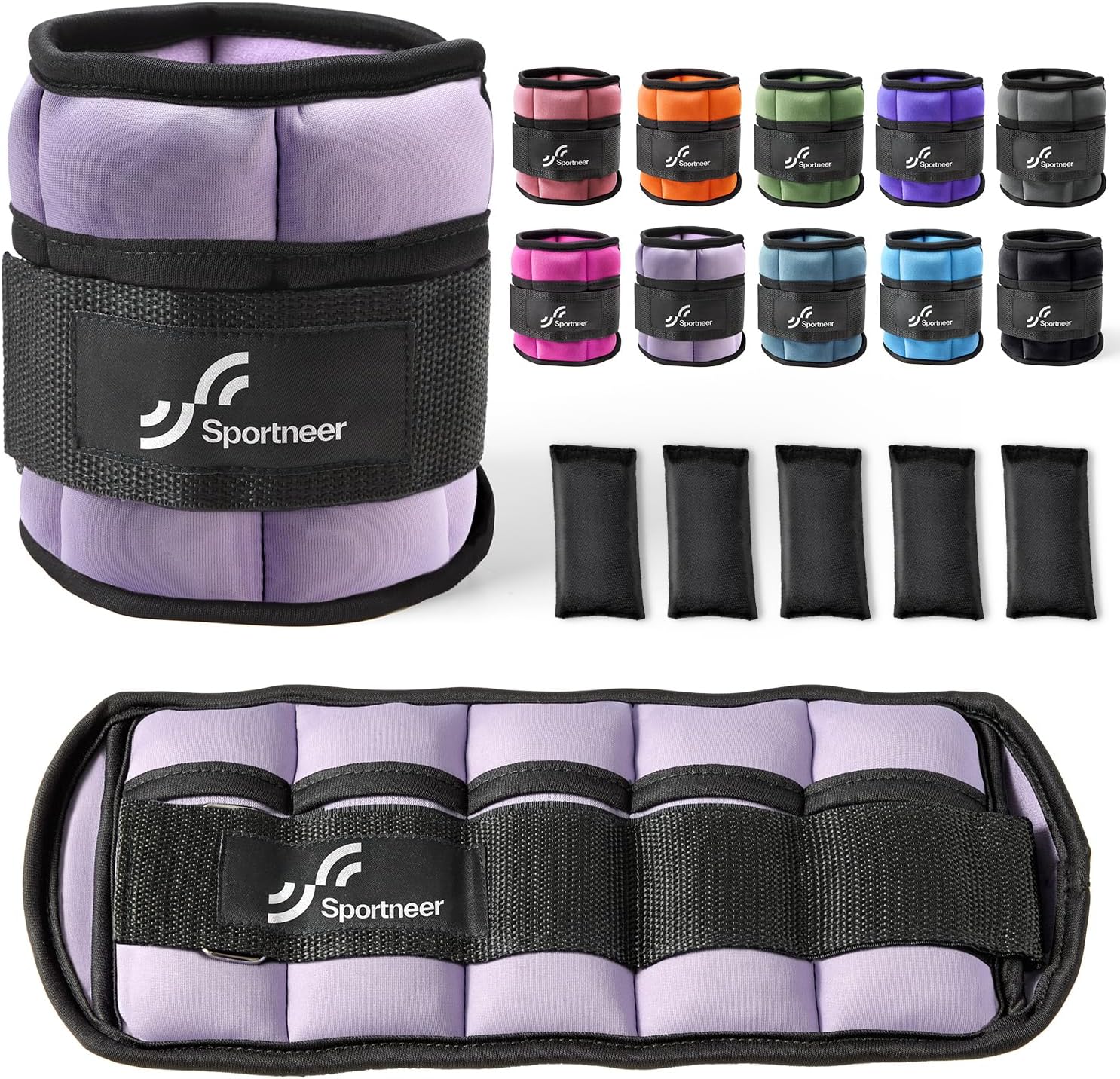 Sportneer Adjustable Ankle Weights 1 Pair 2 4 6 8 10 Lbs Leg Weight Straps for Women Men, Weighted Ankle Weights Set for Gym,Fitness, Workout,Walking, Jogging,1-5 lbs Each Ankle, 1 Pair 2-10 lbs Lavender