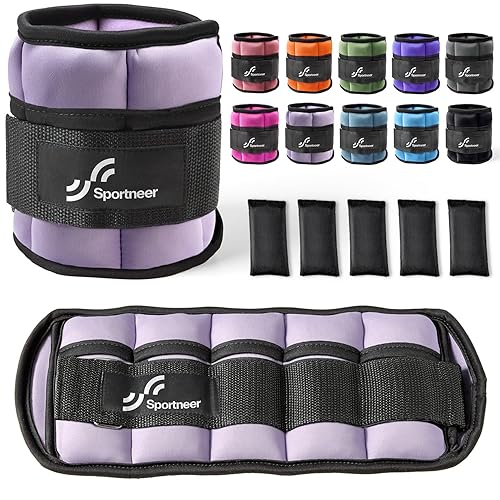 Sportneer Adjustable Ankle Weights 1 Pair 2 4 6 8 10 Lbs Leg Weight Straps for Women Men, Weighted Ankle Weights Set for Gym,Fitness, Workout,Walking, Jogging,1-5 lbs Each Ankle, 1 Pair 2-10 lbs - Lavender