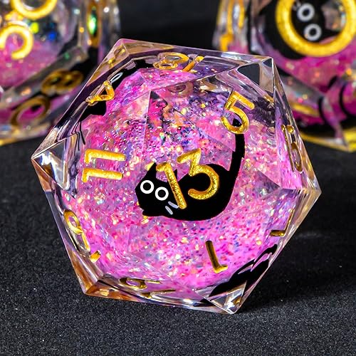 OUKELANWO Juego de dados DND de resina con diseño de ojo de dragón con caja de regalo, 7 dados poliédricos de núcleo líquido de Calabozos y