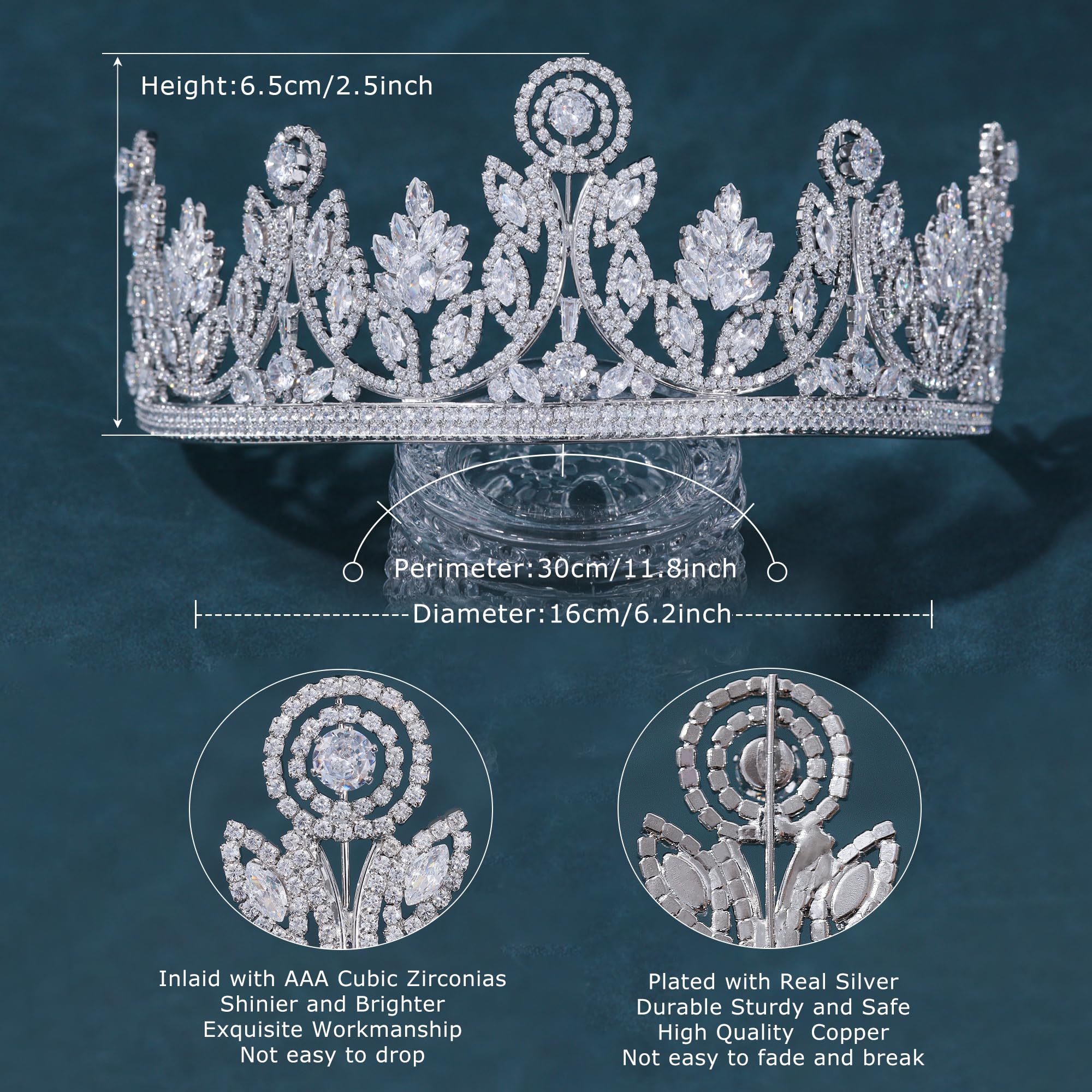 9531 Silver Tall Wedding Tiaras Luxury Cubic Zirconia Quinceanera Crowns CZ Amazon.com : Aoligrace Silver Tall Wedding Tiaras for Women  main image 3