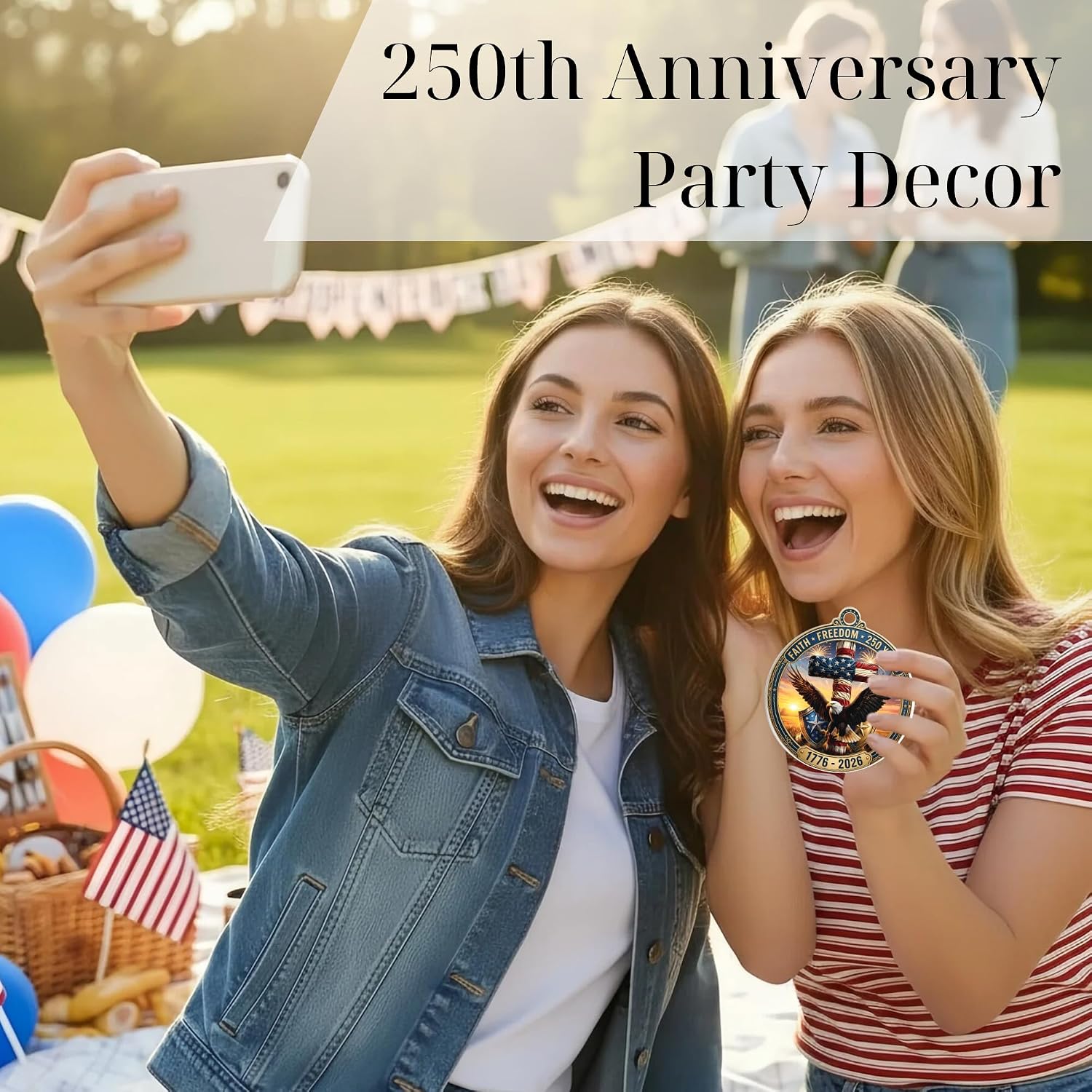 250 Anniversary USA Merchandise - Commemorative 1776-2026 Ornament, Faith Freedom Cross & Eagle Patriotic Decor, Handmade Independence Day Keepsake Gift for Proud American Patriot Veterans