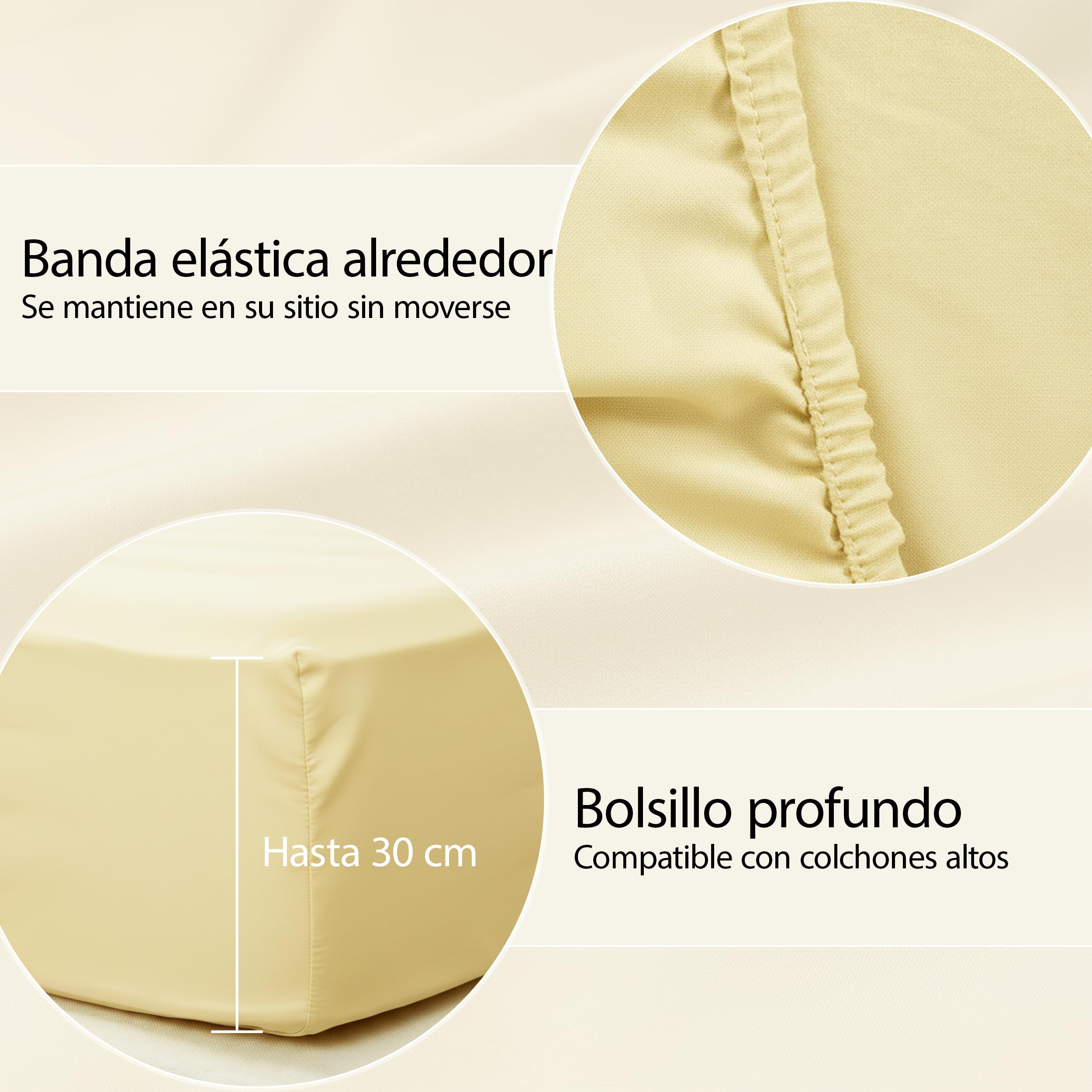 H HANSEL HOME Prześcieradło z gumką, oddychająca i miękka mikrofibra, wysokość 30 cm, elastyczna 360° – prześcieradło z gumką 90 x 190/200 cm – beżowe