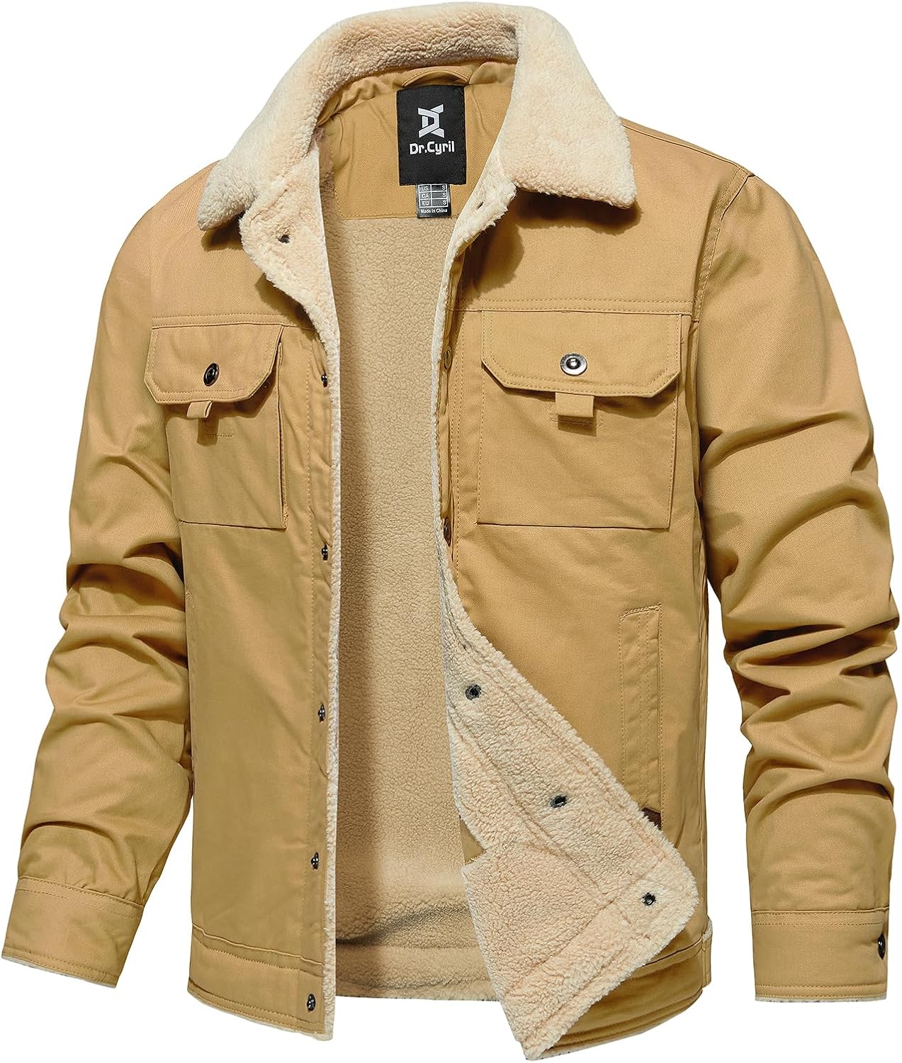 Dr.Cyril Men's Winter Jacket, Cotton Sherpa Fleece Lined Jacket, Warm Trucker Cargo Coats with Pockets