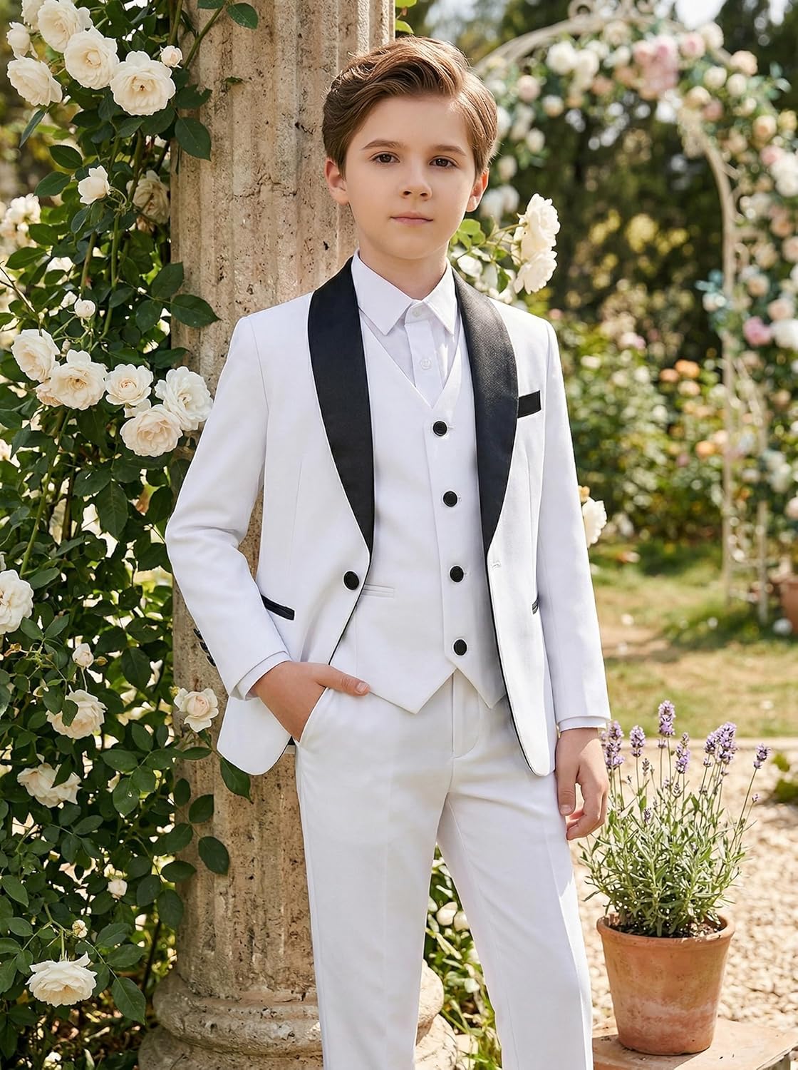 Boy Suits Tuxedo Slim Fit Suit for Boys Kids Toddler Dress Outfit with Coat, Pants, Vest Set No Tail