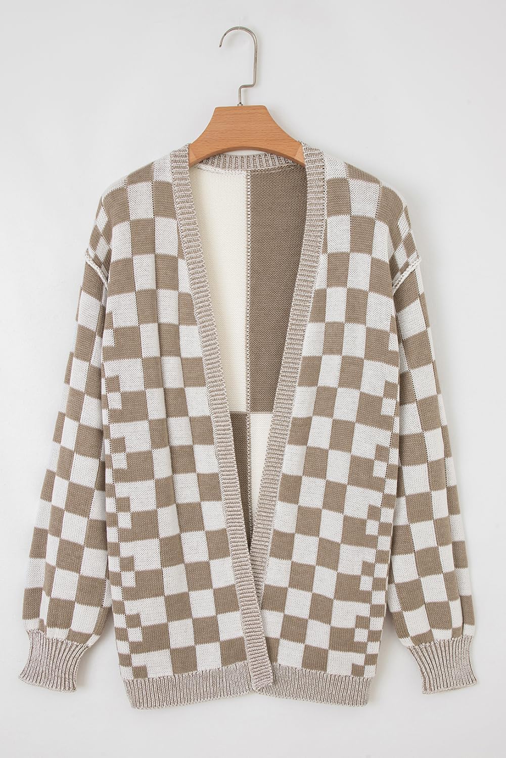 Oversized Checkered Cardigans for Women Color Block Open Front Lightweight Knit Cardigan Sweater Outwear - Image 5