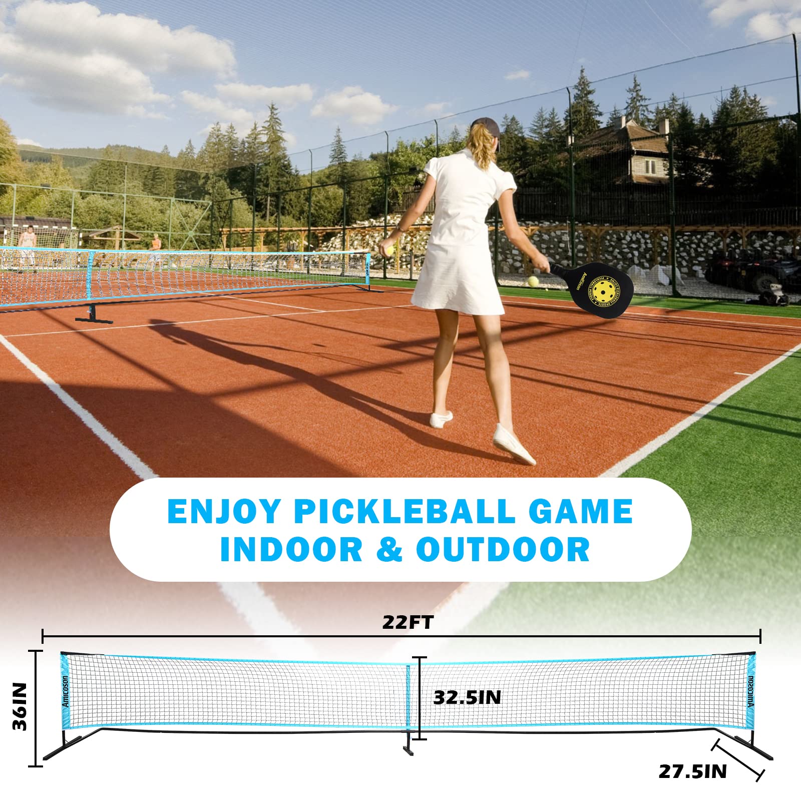 Pickleball Paddelschläger - Amicoson Pickleball Schläger Set mit 4 Paddeln, Indoor & Outdoor Pickleball Paddel Set mit 4 Holz Ergonomisch Kissen Griff, 8 Pickleball Bälle & 1 Tragetasche