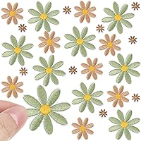 Lyrow 24-Pack Daisy Flower Iron-On Patches, 3 Sizes Brown Green Beige Embroidered Appliques for Clothes Bags Hats Backpacks DIY Crafts