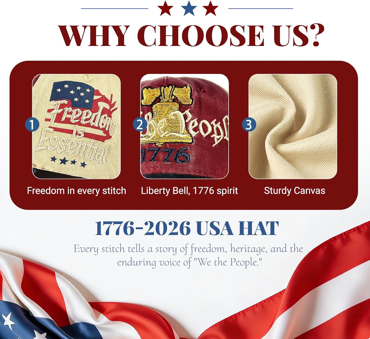 250th Anniversary USA Hat, 1776 Vintage Embroidered Baseball Hat for Men&Women, Adjustable Cotton Baseball Hat for Everyday Wear/Independence Day/Patriotic Events/Veteran Day