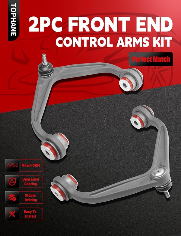 Front Upper Control Arms for 2011-2019 Chevy Silverado GMC Sierra 2500 3500 HD, PU Bushing, Wrinkle Gray by TOPTHANE - Used condition - Image 2
