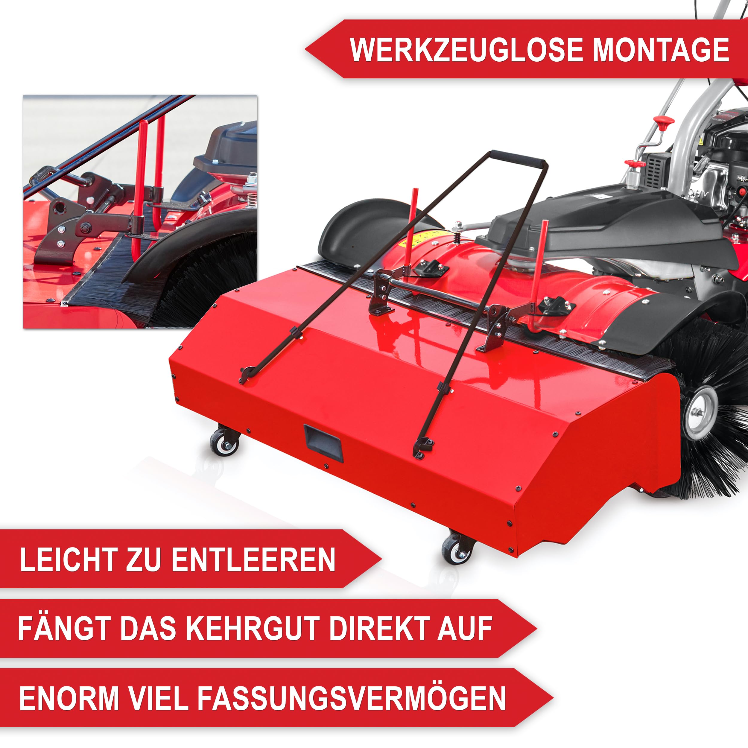 ONBEST Benzin Kehrmaschine 100 cm – mit Auffangbox & Schneeschild | 196 cm³ Motor, TÜV Rheinland geprüft, GS-Zertifikat – für große Außenflächen, Schmutz und Schneeräumen