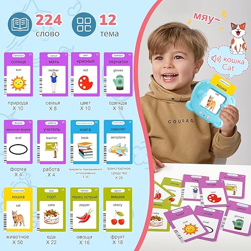 Vista 17 de Tarjetas flash parlantes en español e inglés para niños pequeños, tarjetas didácticas bilingües para aprender juguetes Montessori con 224 palabras