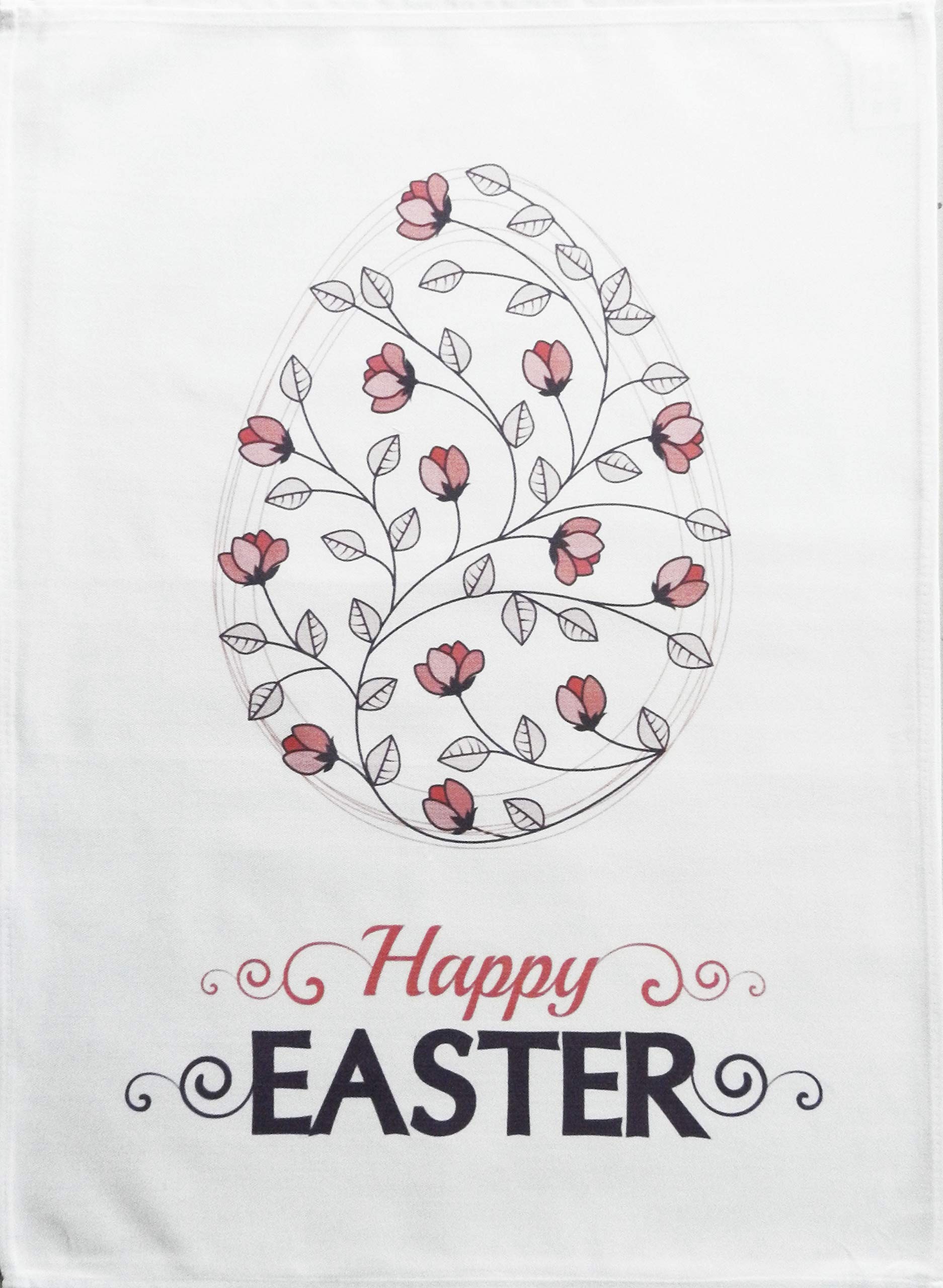 Half A Donkey White Happy Easter Pink Easter Egg Design - Large Cotton Tea Towel