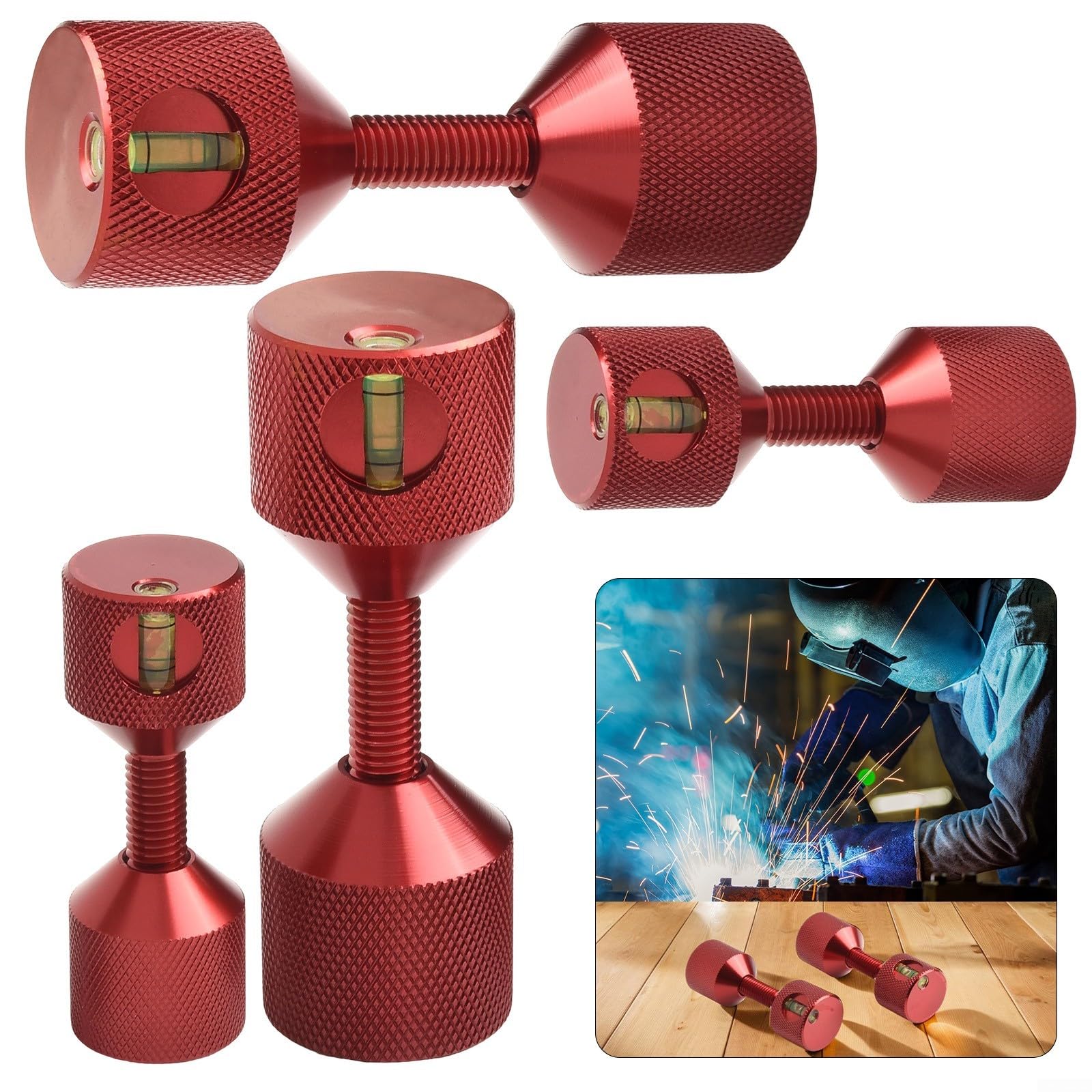 Pin de alineación de brida para bridas de tubería, pin de dos agujeros con nivel integrado, juego de pines de ubicación de aluminio 6061 para bridas de 1-1/8 pulgadas, rojo/negro, grande 118 x 40 mm y