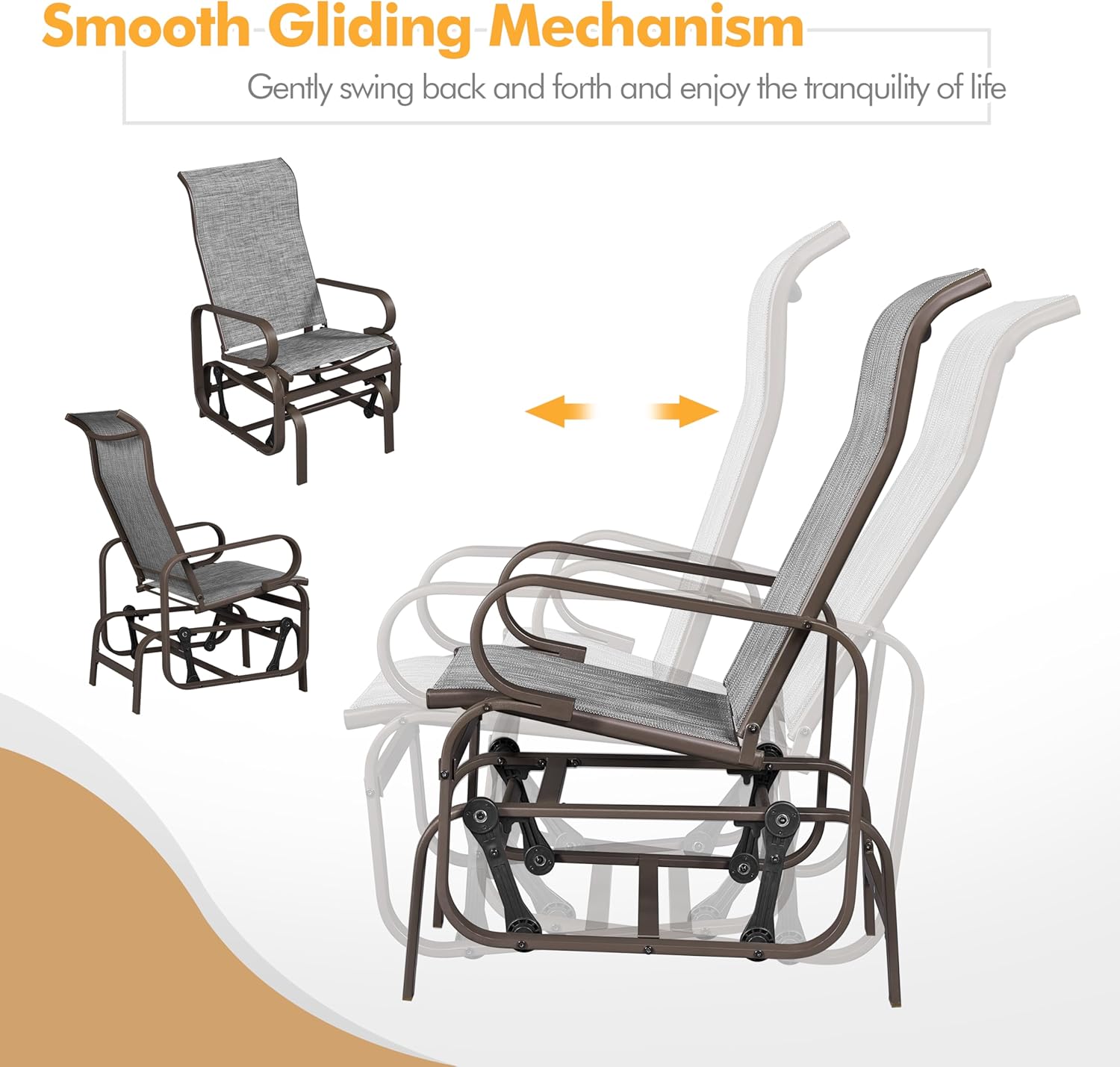 Illustration demonstrating the smooth gliding motion of the patio chair.
