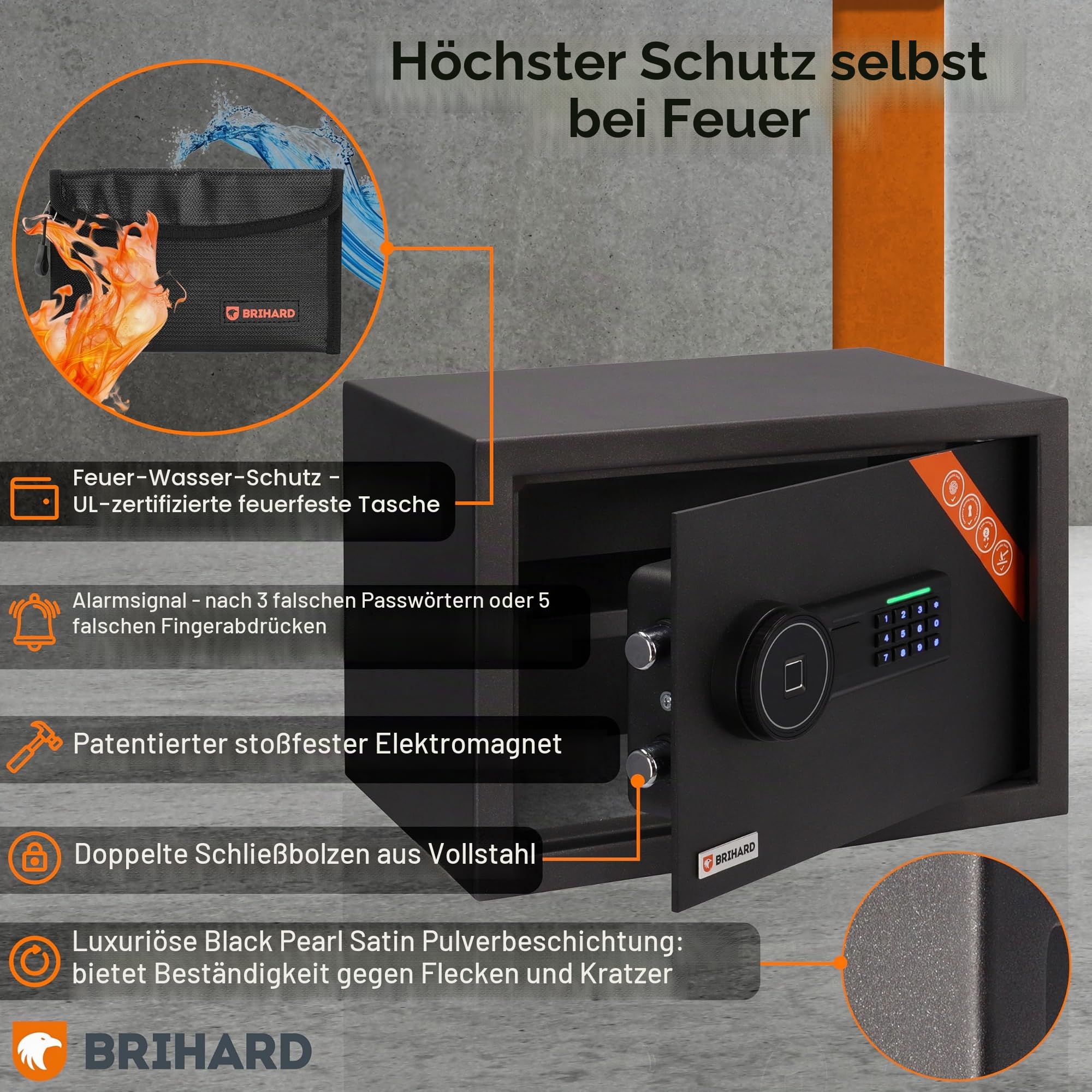 Biometrischer Safe E14602B – 2-in-1 Digitale Tastatur und Fingerabdruck – Home Tresor 25 cm x 35 cm x 25 cm (H x B x T) – Anti-Bump Lock elektronische Sicherheitsbox – LED-Anzeigen –
