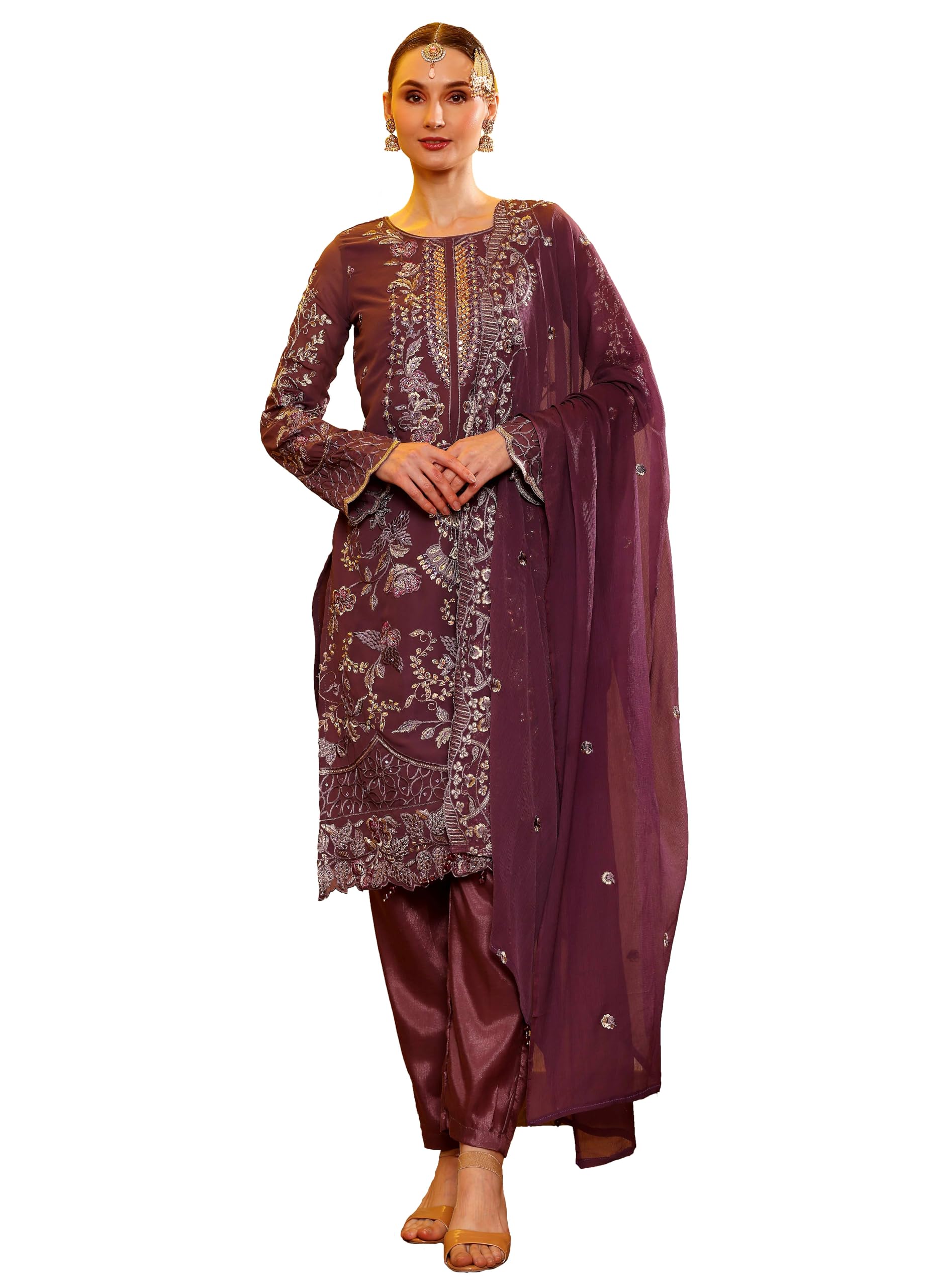 Indian Pakistani Salwar Kameez with Embroidery Suit Dress for Eid, Party, Festive occasion - Kurta, Pant and Dupatta