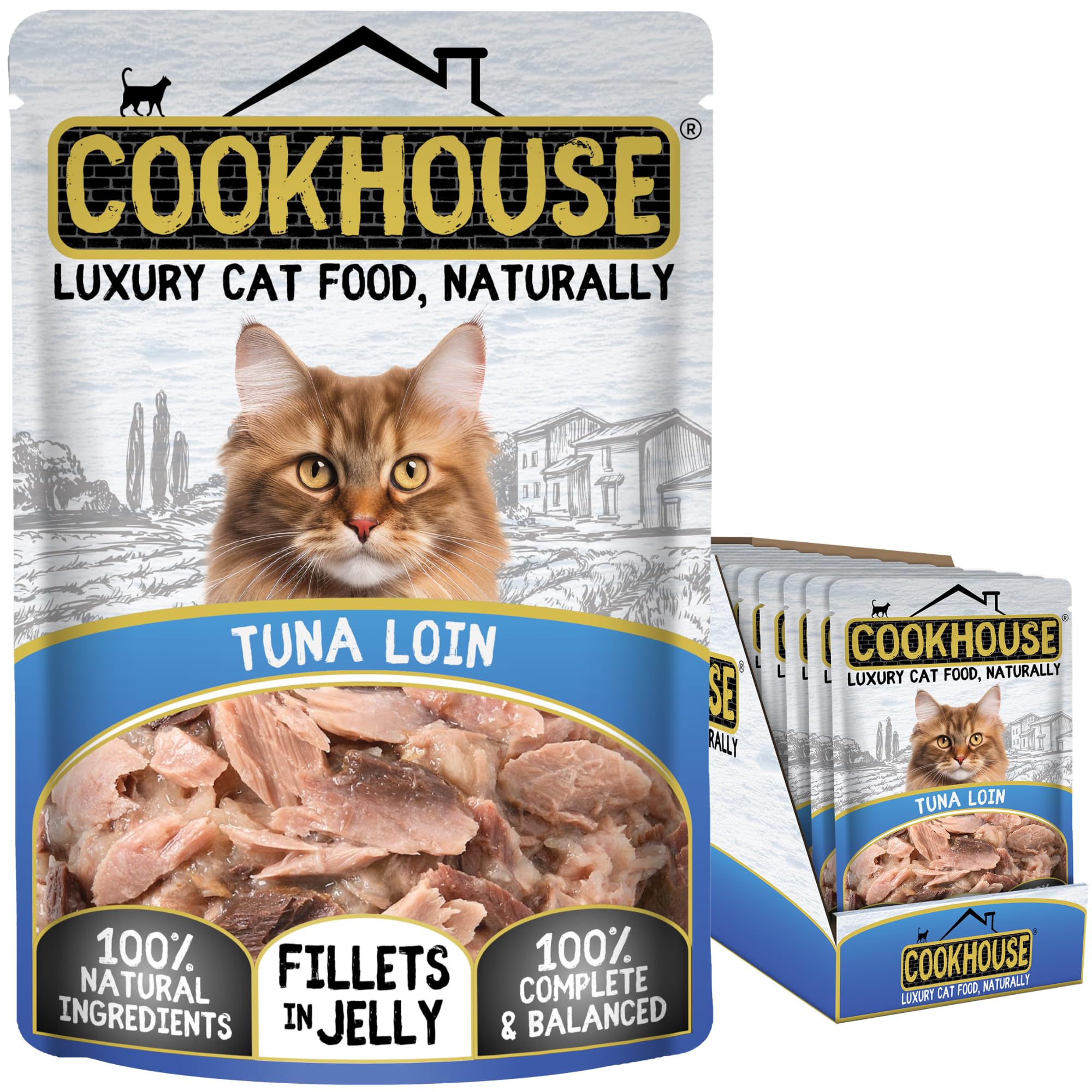 COOKHOUSE 100% Natural & Complete Luxury Wet Cat Food - Tuna Loin - Fillets in Jelly - 18 x 70g Pouches