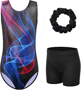 XFGIRLS Gymnastics Leotards for Girls Glitter Dancewear with Matching Shorts Set