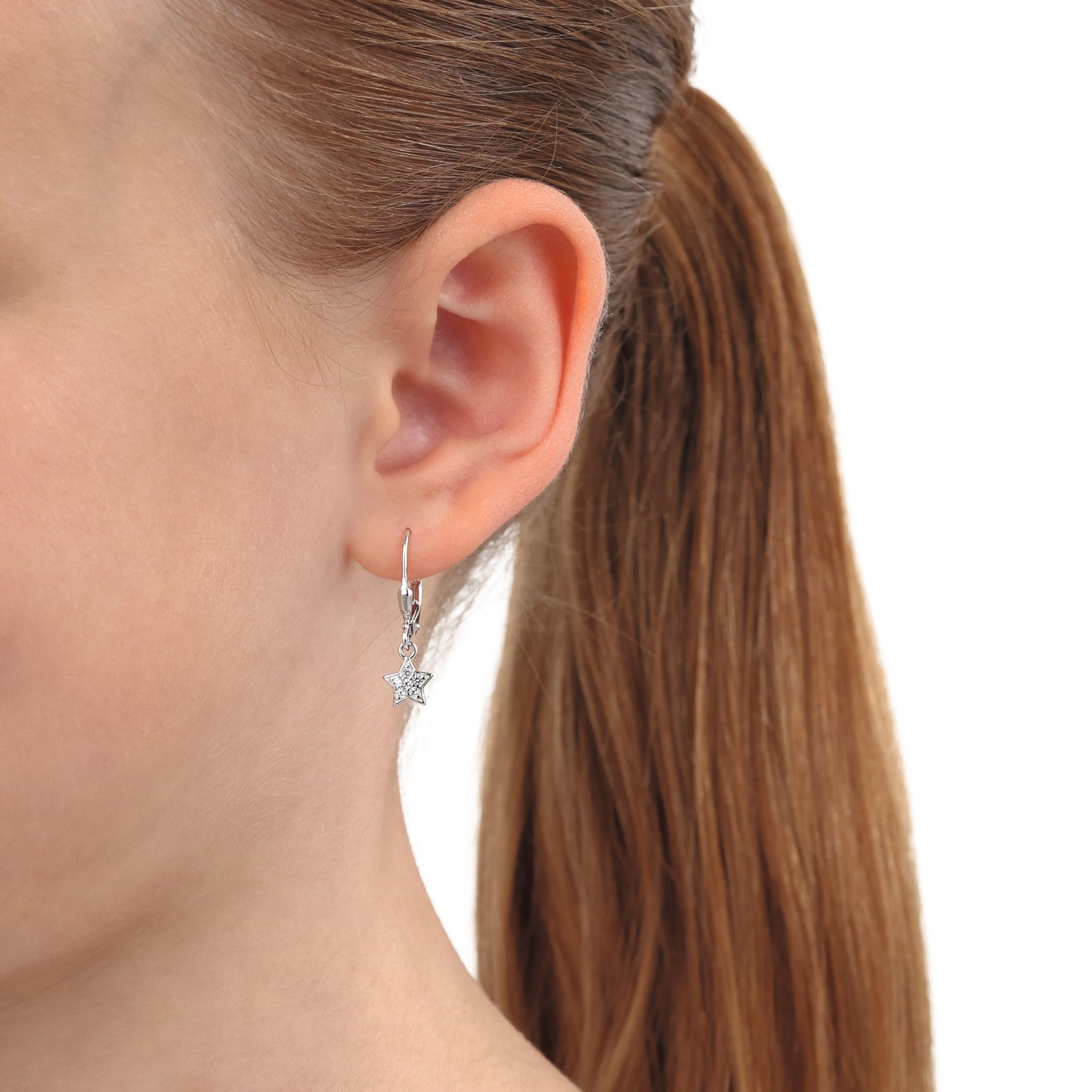 Amor earrings 925 sterling silver girl children earrings, with cubic zirconia synth, silver, Comes in jewelry gift box