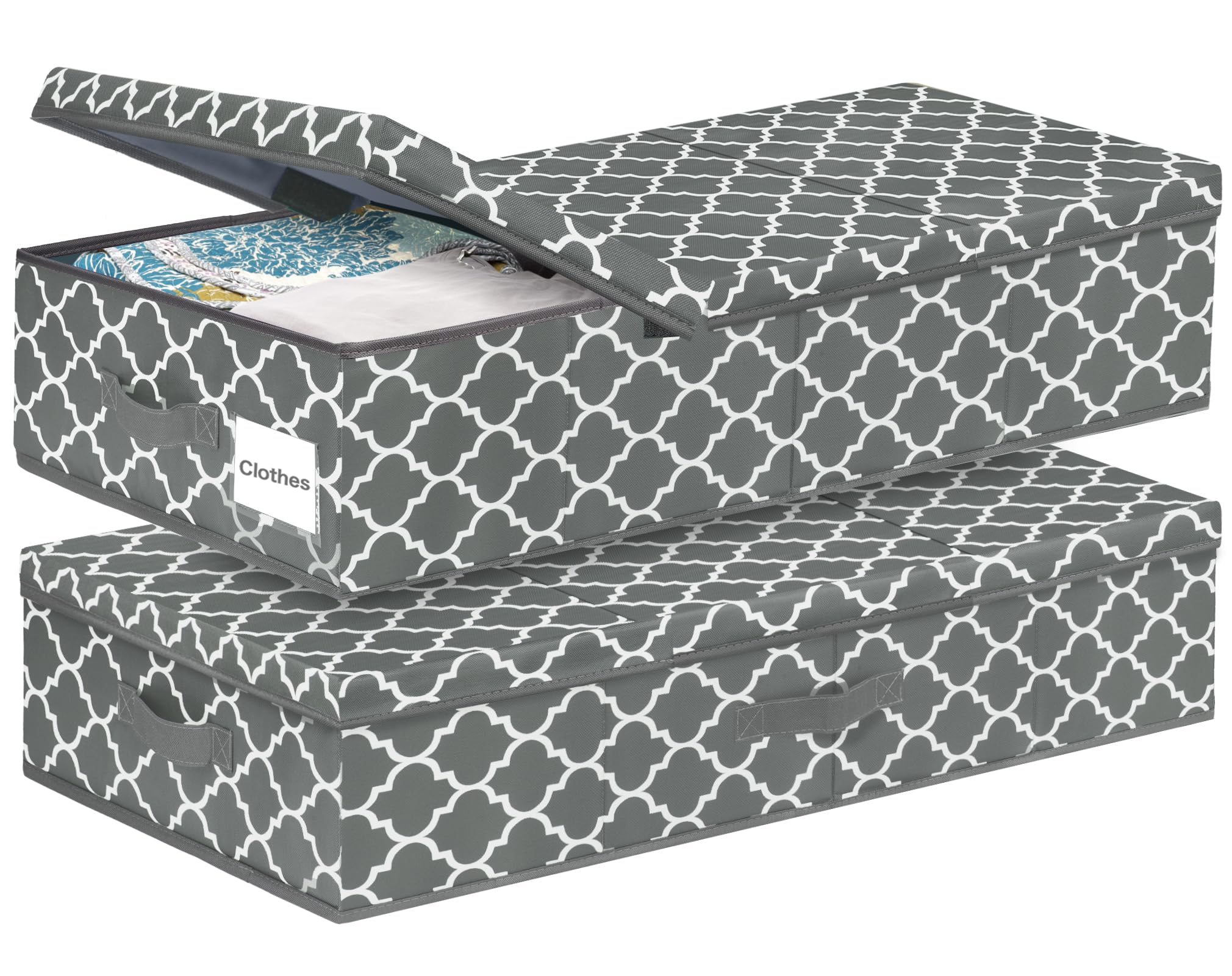 HMJGDZG coperchi, confezione grandi contenitori portaoggetti sotto il vestiti con maniglie, contenitore pieghevole cassetti impilabili a basso profilo per coperta, scarpe, camera da letto, x 6 pollici