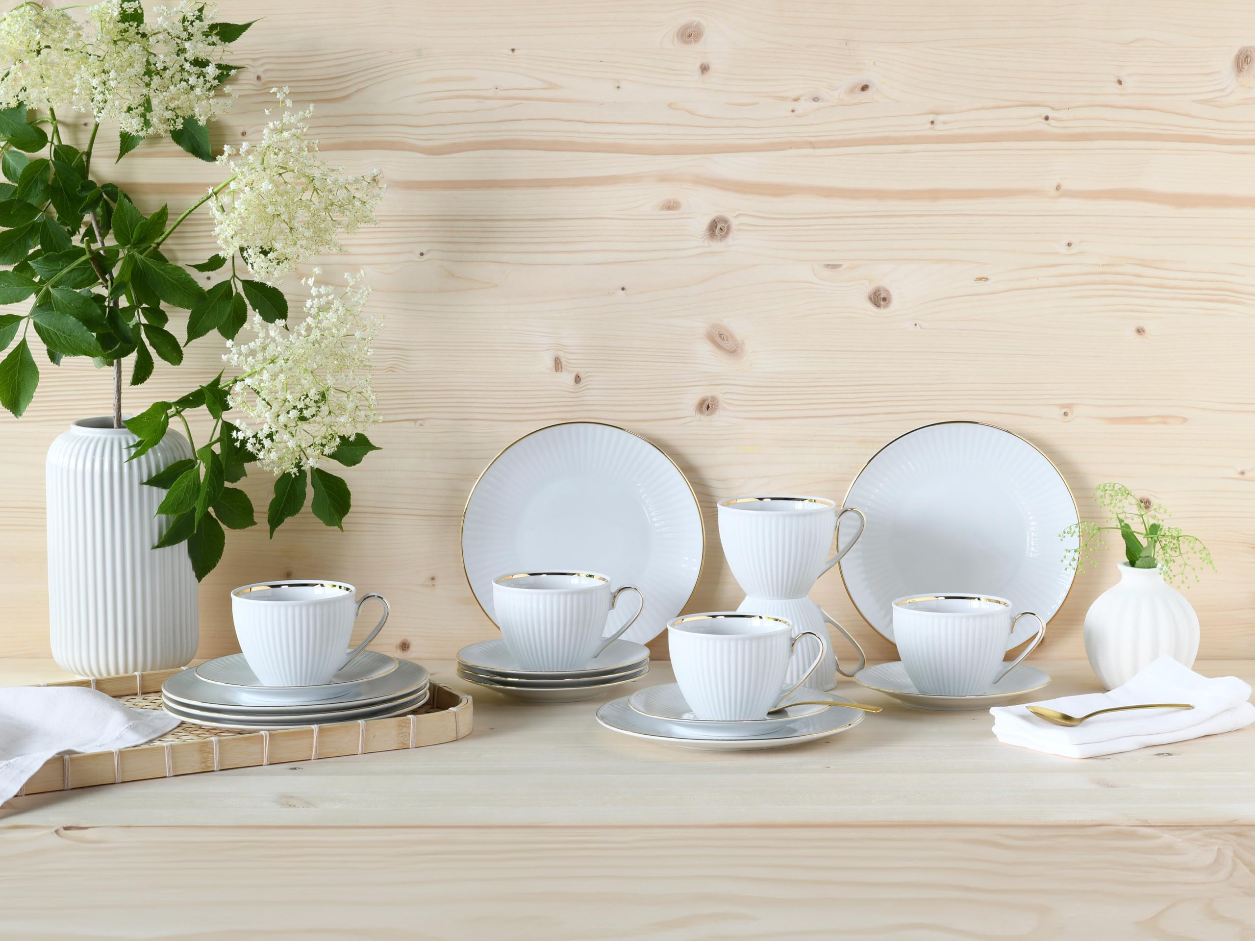 CreaTable 22845 zestaw naczyń, porcelana, biały/złoty