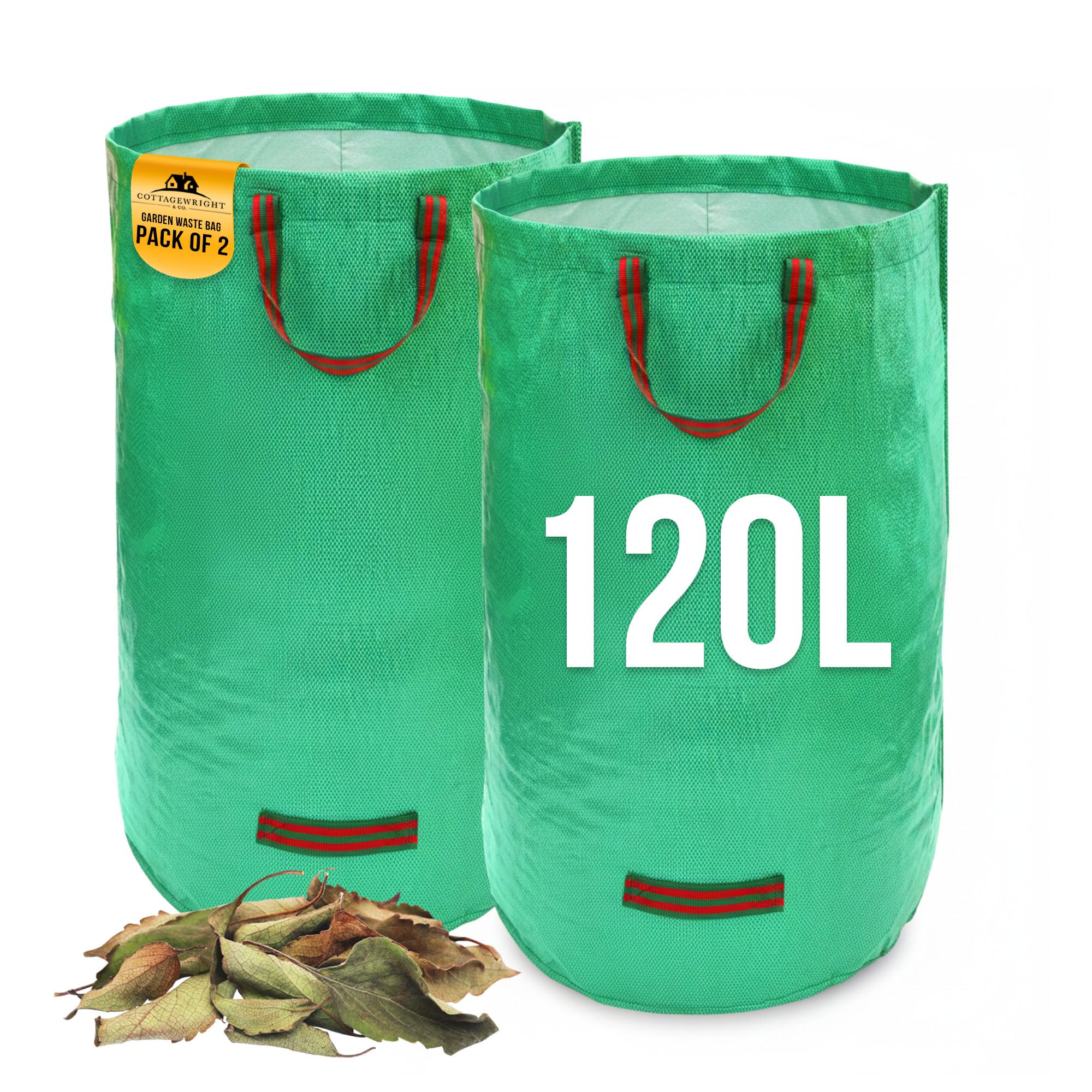 Garden Bags Heavy Duty with Handles - Reusable Garden Waste Bags Heavy Duty for Plant, Grass, Dirt, Leaves Collection, Waste Bags Reusable (Pack of 2, 120L)