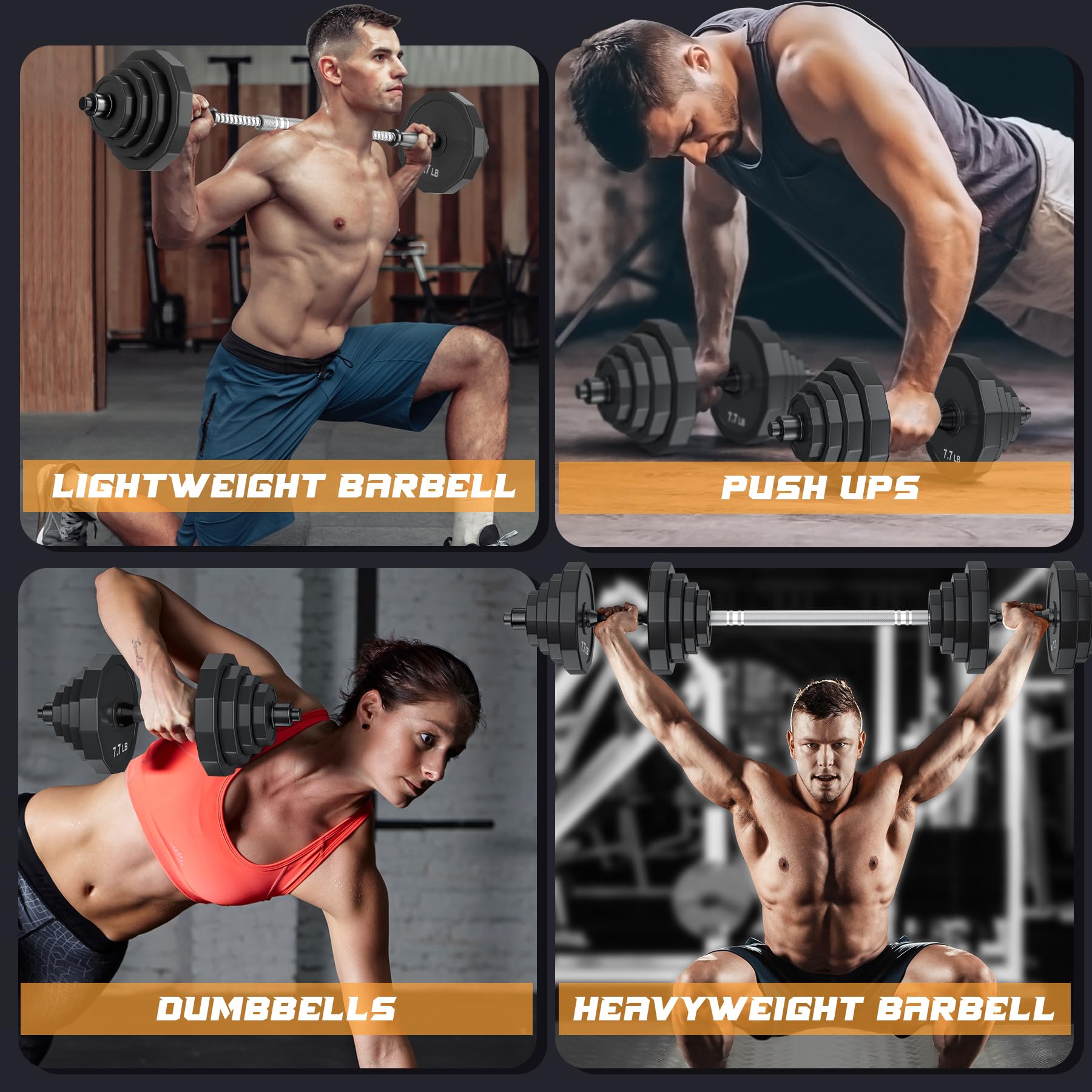 Weights Dumbbells Set, Adjustable Dumbbell Sets 22Lbs 44Lbs 66Lbs 88Lbs with Solid Steel, Barbell Free Weight Set with Connector Workout Home Gym Equipment for Men Women Strength Training Shaping