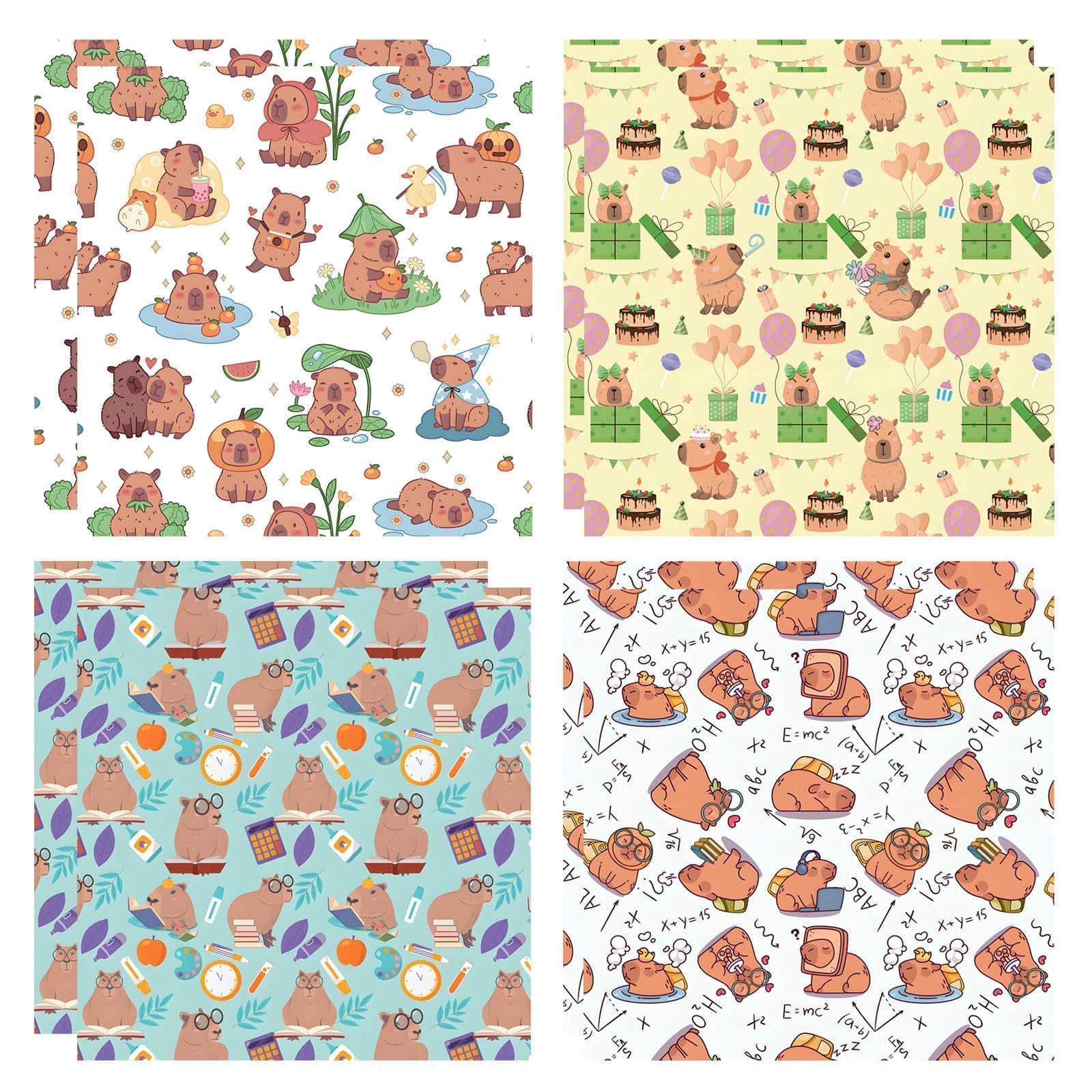 8 Pcs Capybara Wrapping Papers, Cute Animal Wrapping Paper Capybara Theme Birthday Wrapping Paper Kids 50x70cm, Suitable for Boys and Girls' Birthday Gift Diy Wrapping Papers