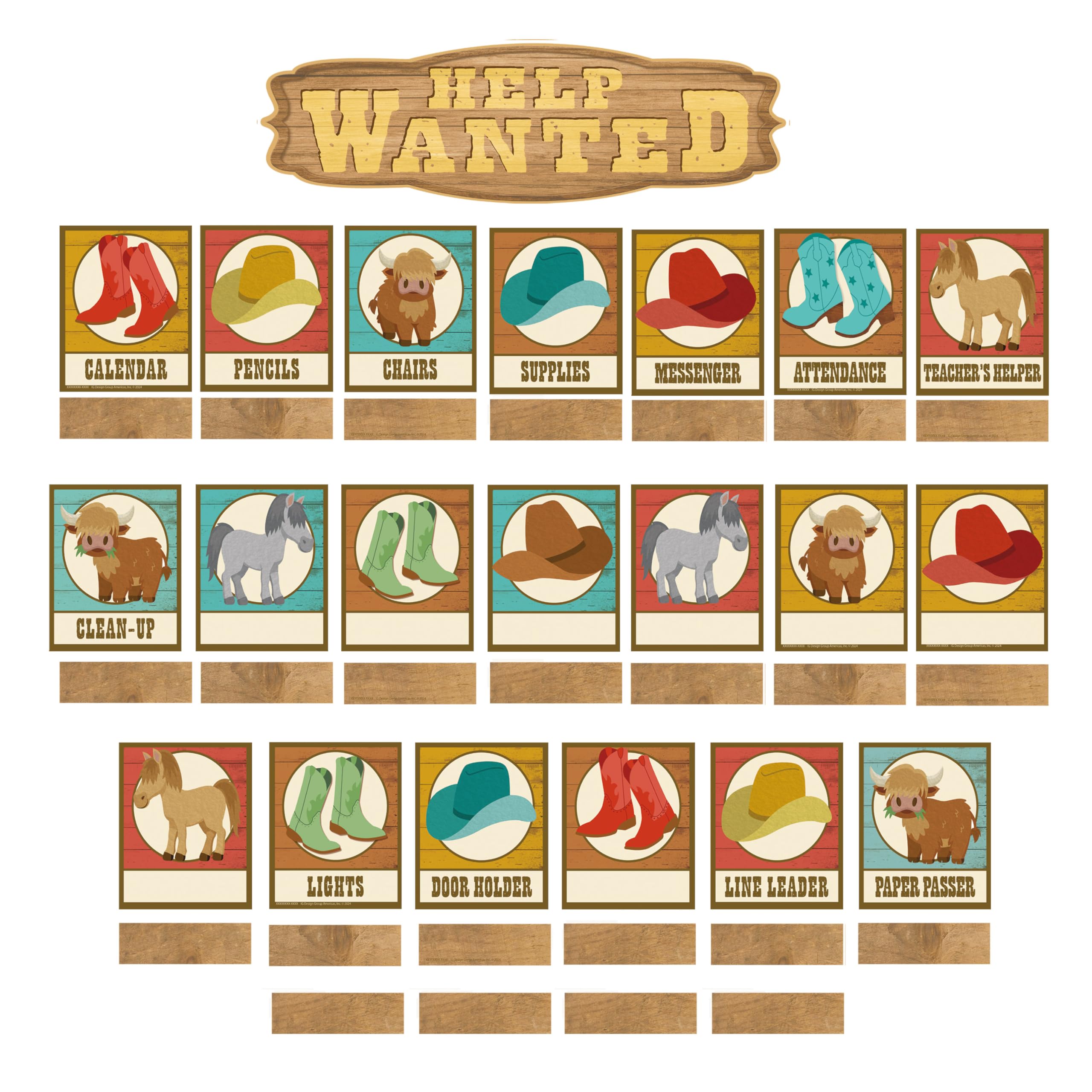Eureka 847855 Wild Wild West Class Jobs Mini-Pinnwand-Set für Lehrer und Klassenzimmer, mehrfarbig, 53 Teile