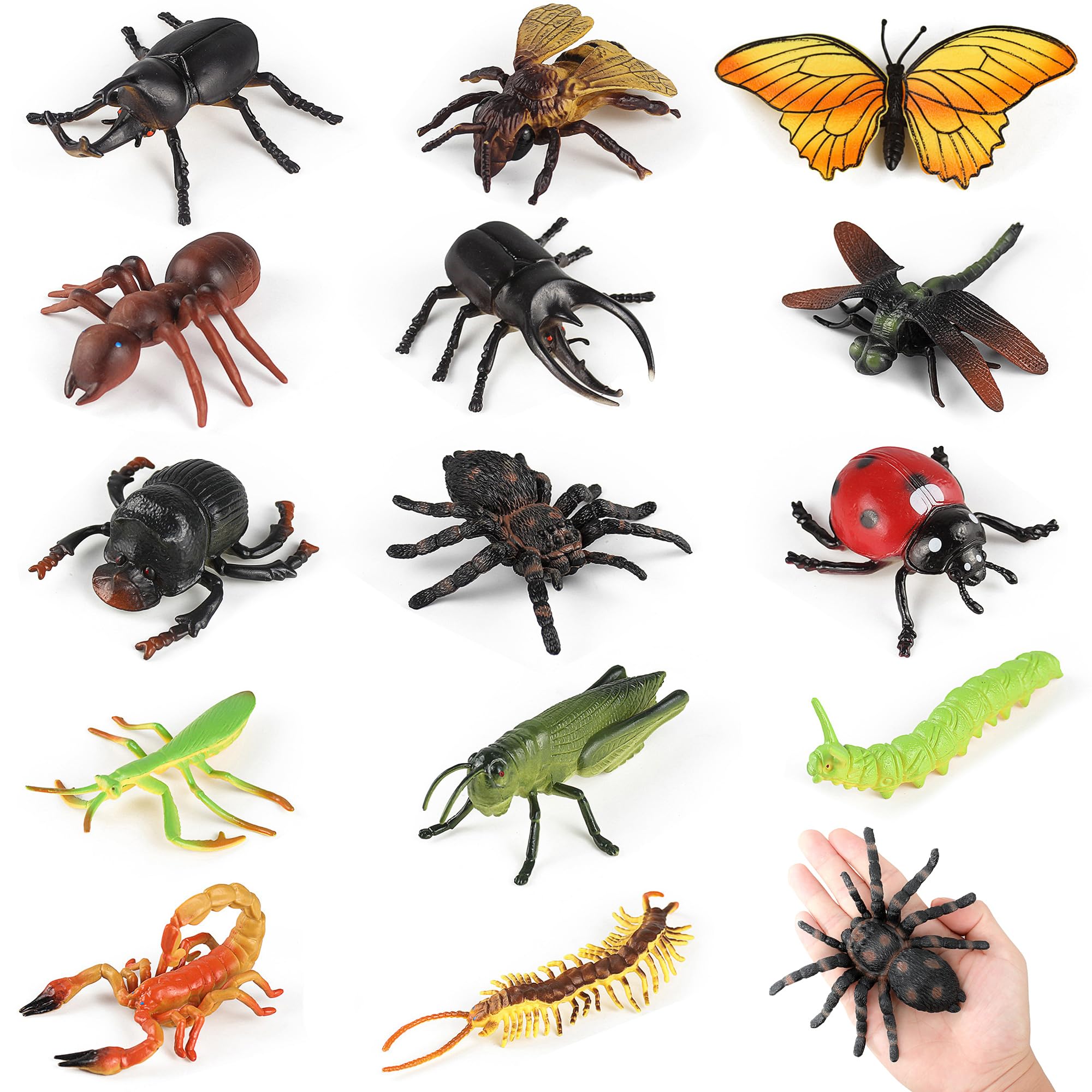 Photo 1 of HPLYEL 14PCS Plastic Fake Bugs, Big Realistic Fake Insects Toy Figures Halloween Party Education Animal Themed Decoration,Includes Spider Ladybug Butterfly and More