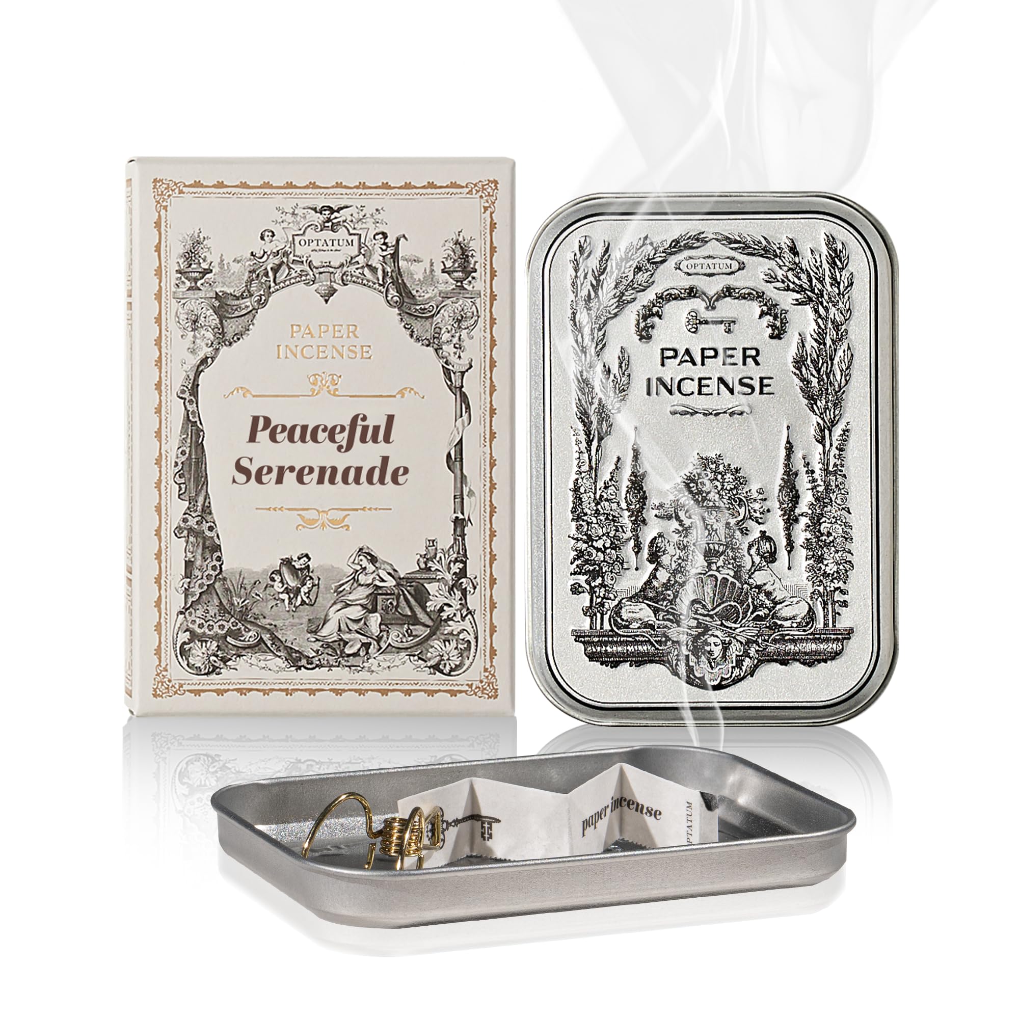 Paper Incense - 48pcs with Vintage Tin Case, Burning Papers Infused with Natural Essential Oils, Quick Usage & Long-Lasting Fragrance, Eliminating Bathroom, Kitchen, Pet Odors - Peaceful Serenade