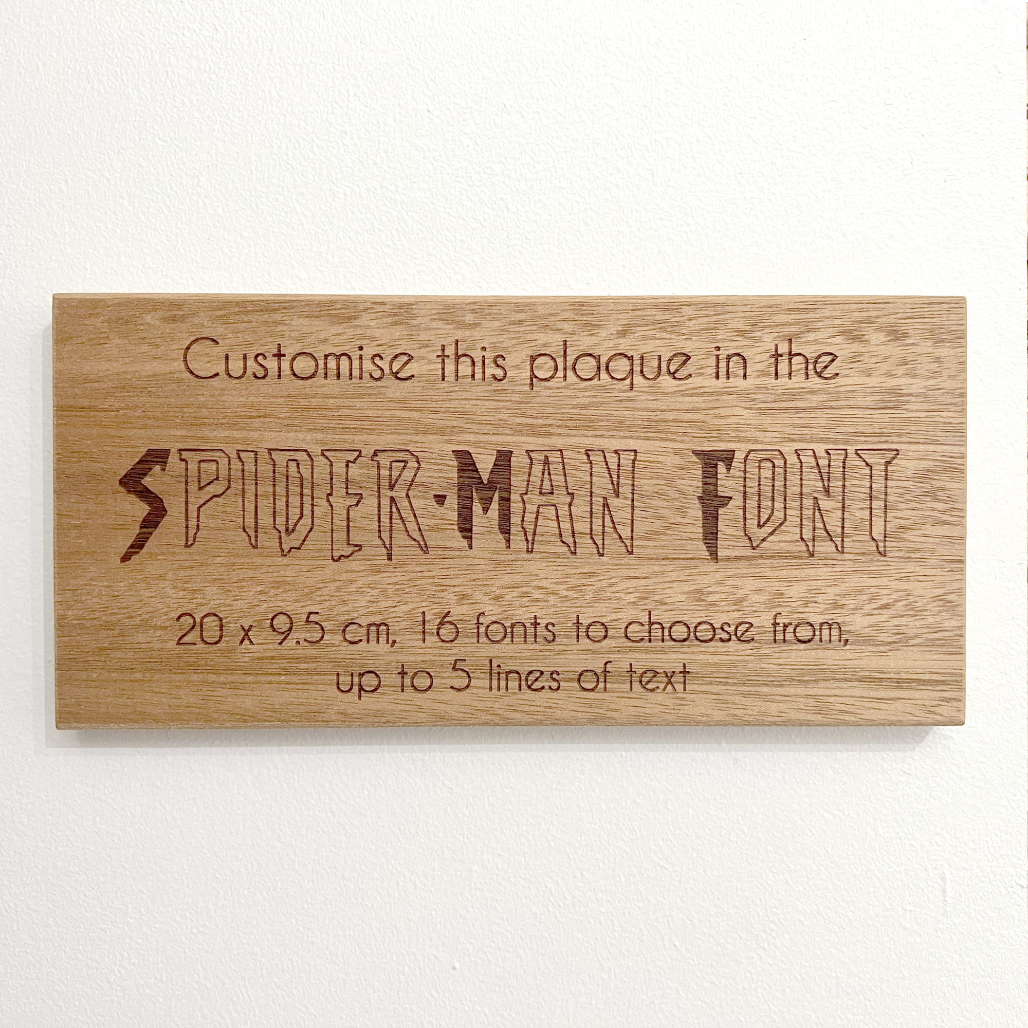 Cutncraft Designs Personalised wooden plaque/sign bespoke childs bedroom door/custom text - Spider Man Font (20x9.5 cm / 8x3.7 inch) — image 1