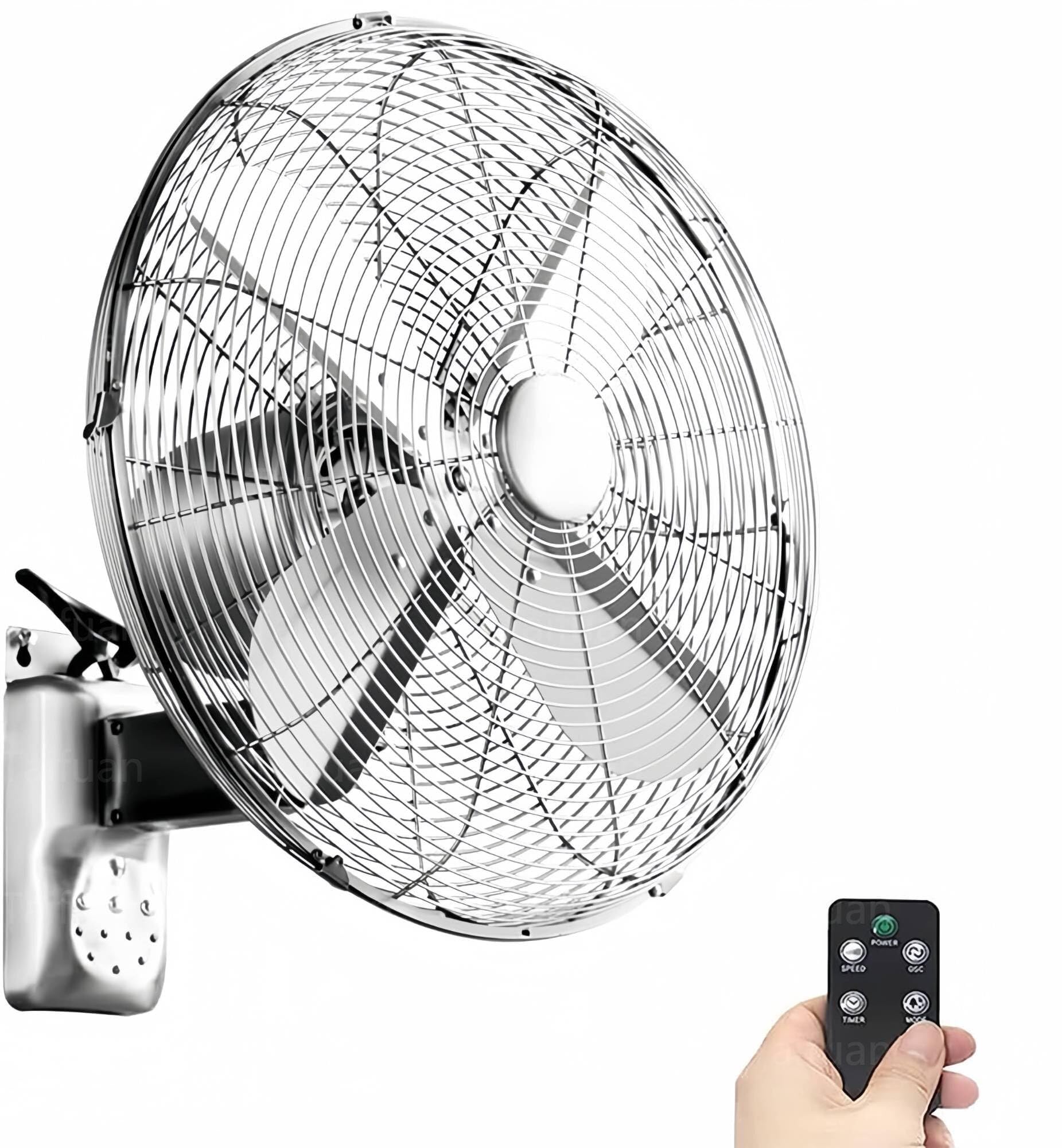 Ventilador oscilante de pared de metal retro con control remoto - Ventilador exterior de 18 pulgadas for patios, dormitorio impermeable, 3 velocidades ajustables - Color plateado(Silver,35cm/14inch)