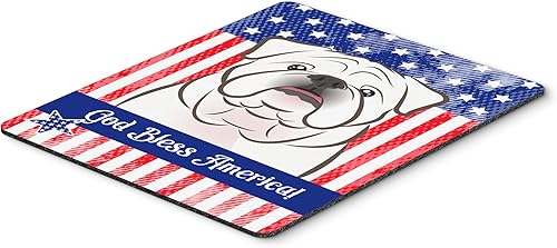 Caroline's Treasures BB2150MP - Alfombrilla de mouse con bandera estadounidense y bulldog inglés blanco, almohadilla caliente o salvamanteles para