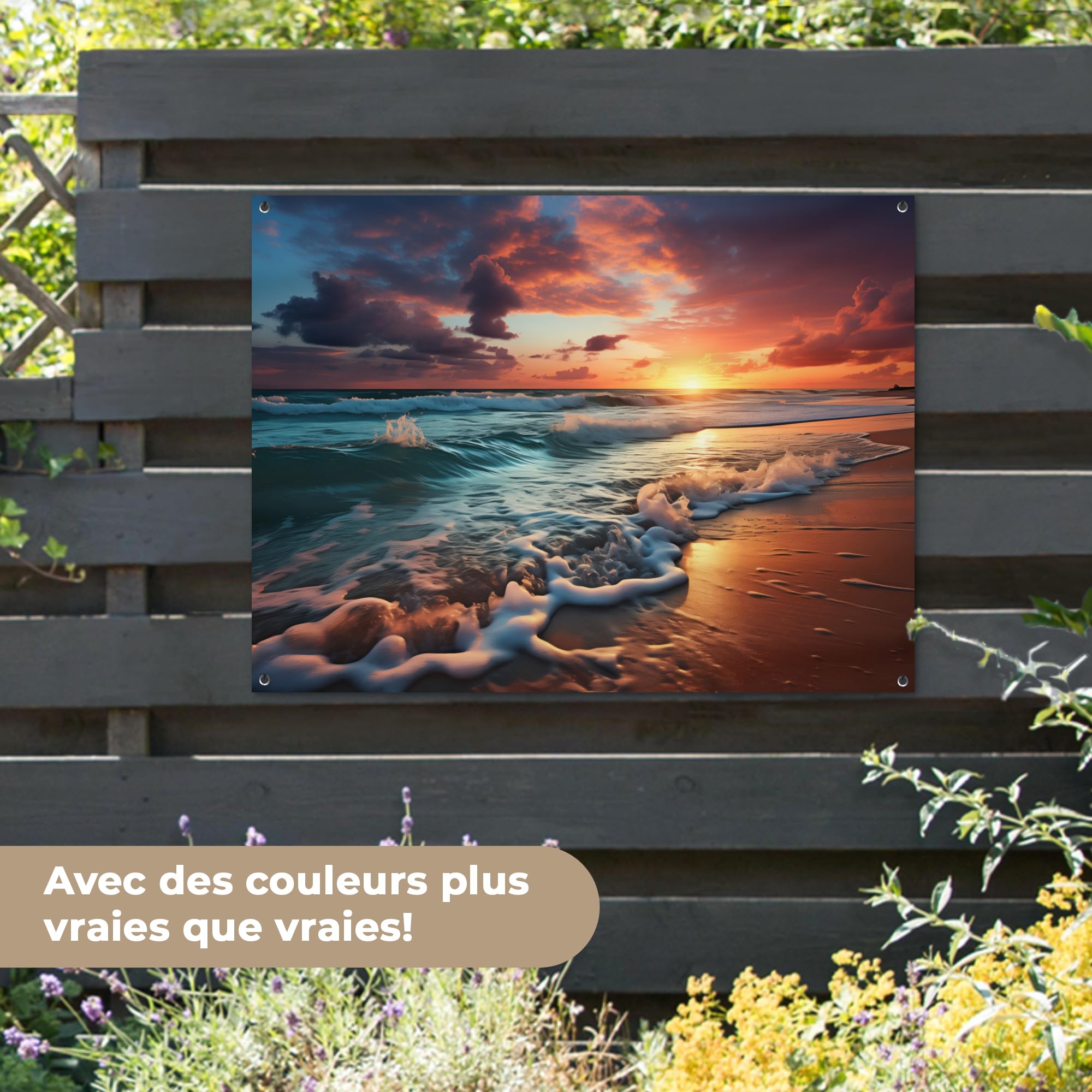 MuchoWow© Decoracion Jardin Exterior Decoración Pared Póster De Jardín | 120x90 cm - Balcón Wall Decoration Patio Posters Decorativos Terraza Puesta sol - Playa - Mar - Golf
