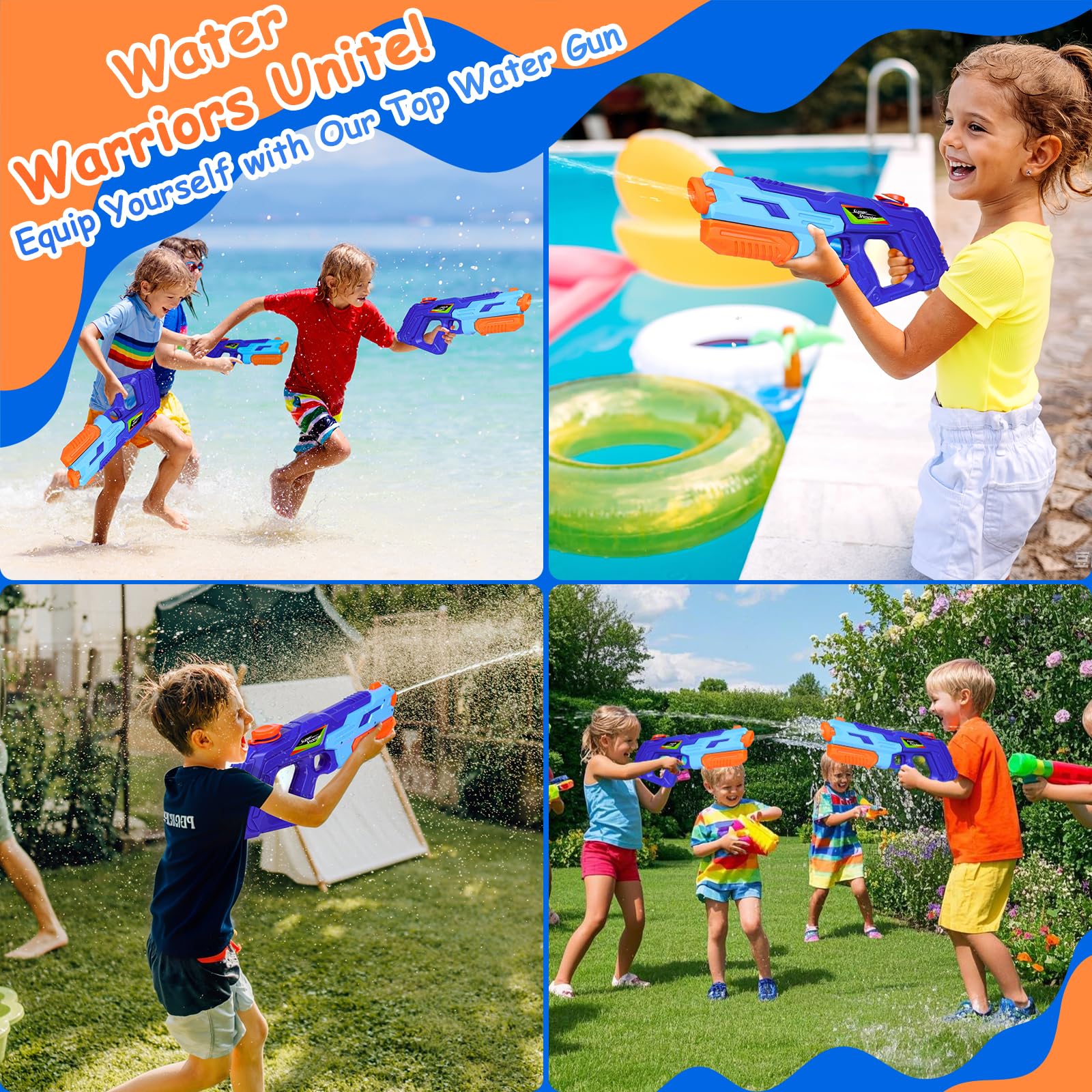 Pistola ad Acqua Potente 900ml Pistola Acqua Blaster ad Acqua Giocattolo a Lungo Raggio da 10-11 Piedi, Giocattolo Blaster Giocattolo per Spiaggia, Piscina, per Giochi all'aperto, per Bambini