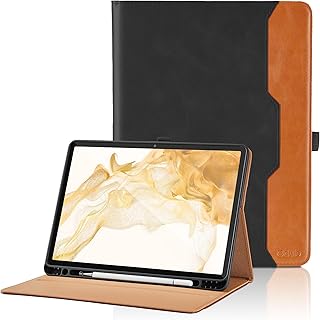 Case for Samsung Galaxy Tab S8 Plus 2022 /S7 FE 2021 /S7 Plus 2020 12.4 Inch - PU Leather Folio Case with S Pen Holder and Pocket, Auto Wake/Sleep Smart Tablet Cover, Black