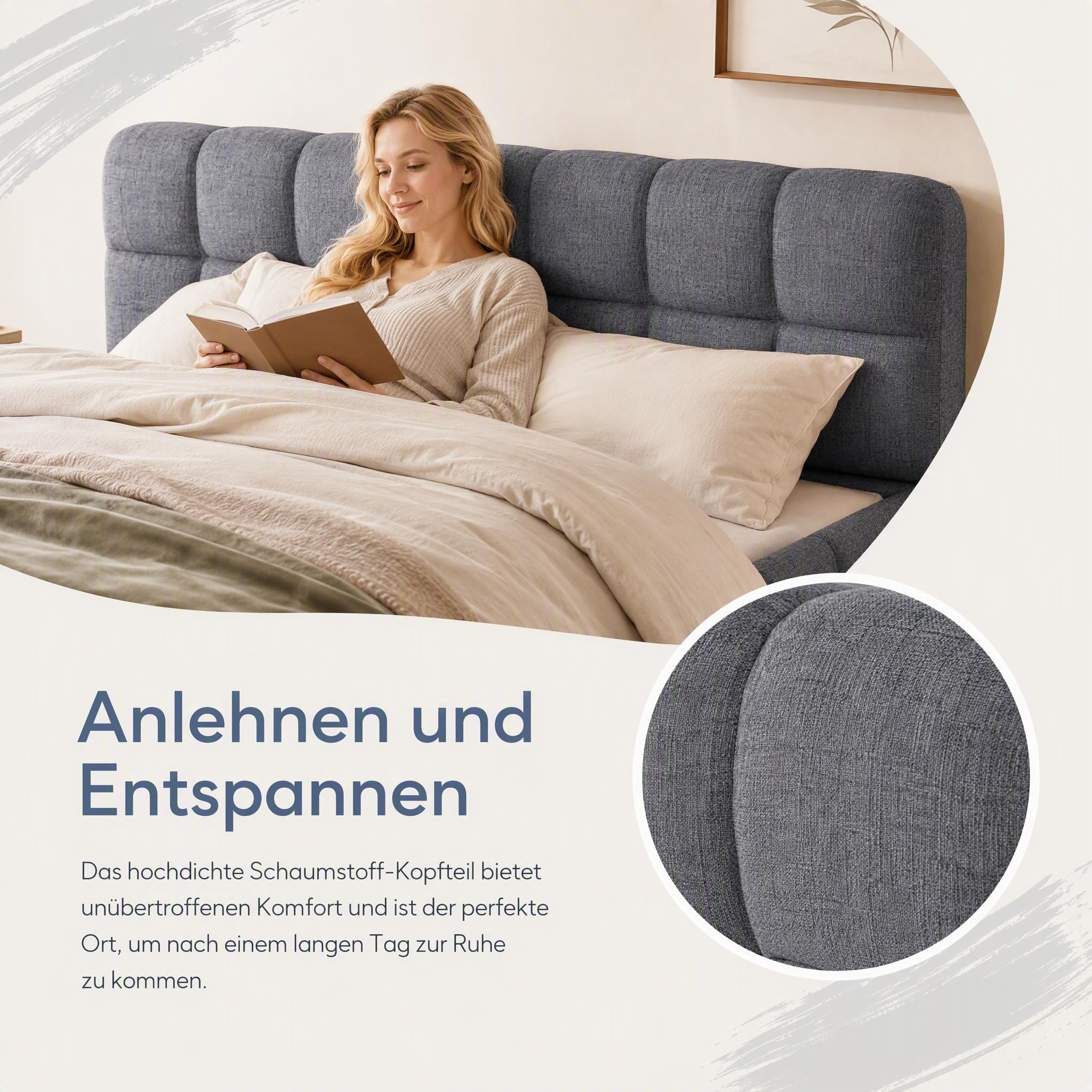 Cama acolchada de 140 x 190 cm, cama de matrimonio acolchada de tela con estructura de cama con cabecero y somier de láminas, cama de matrimonio para niños, respaldo suave y estructura acolchada (gris