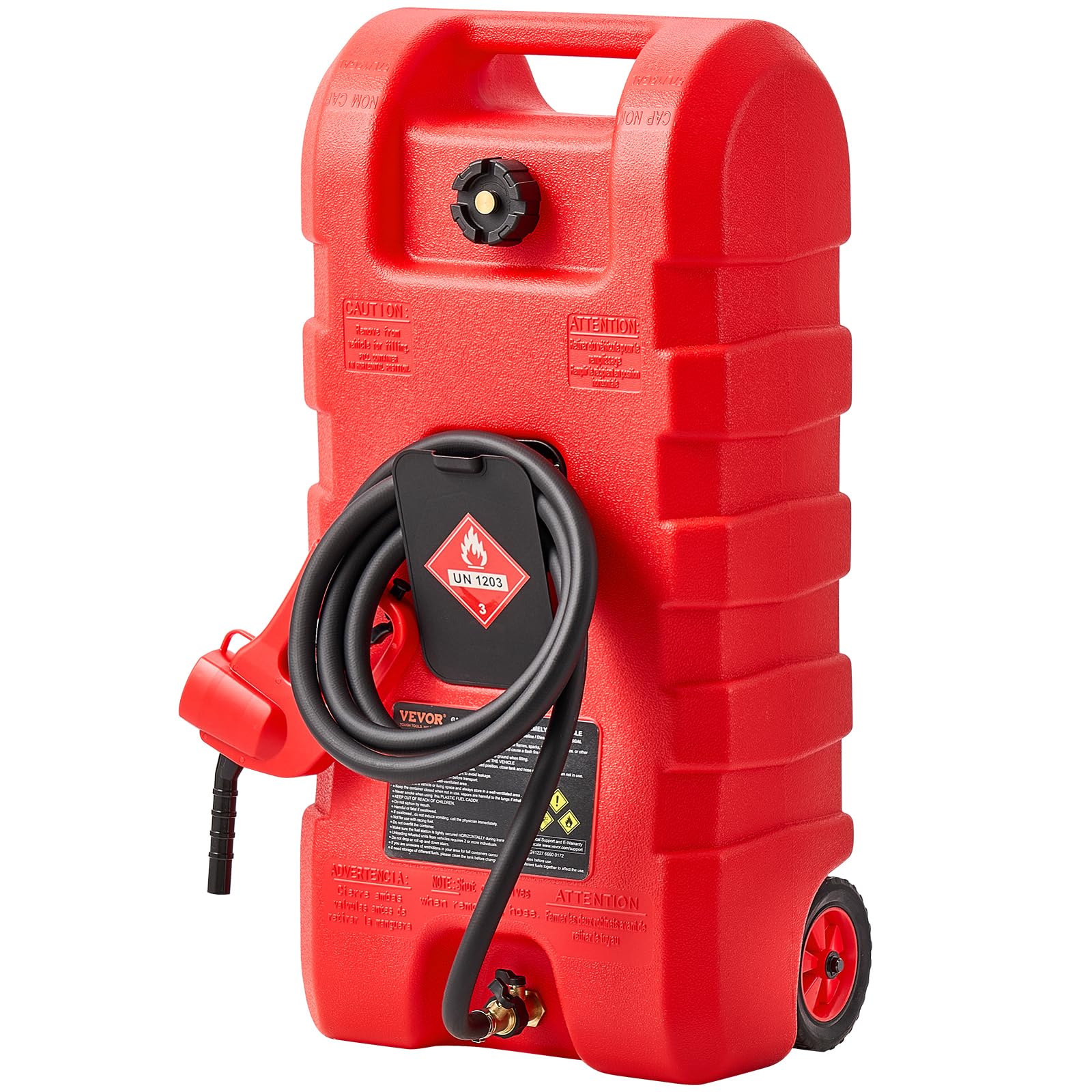 VEVOR Serbatoio di Carburante Portatile 56,78 L Modalità Pompa a Gravità e Manuale, Contenitore per Serbatoio di Carburante con Ruote, Tubo di Mandata 3,04 m e Pompa Manuale, per Motoscafi, Benzina
