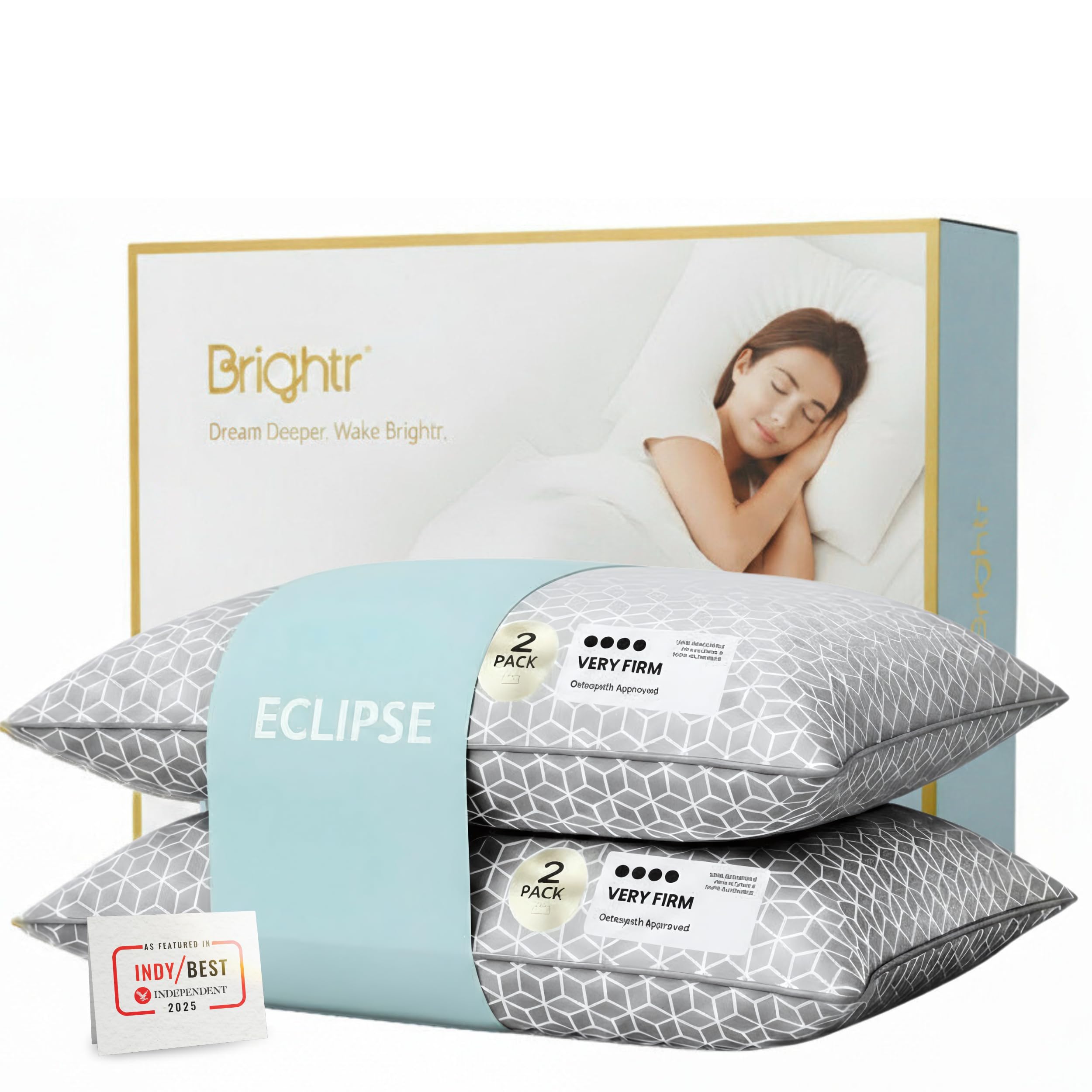 Brightr Sleep   Eclipse Best Firm Pillow for Back & Neck Pain Relief 2 pack in Size 2, BrandAlley