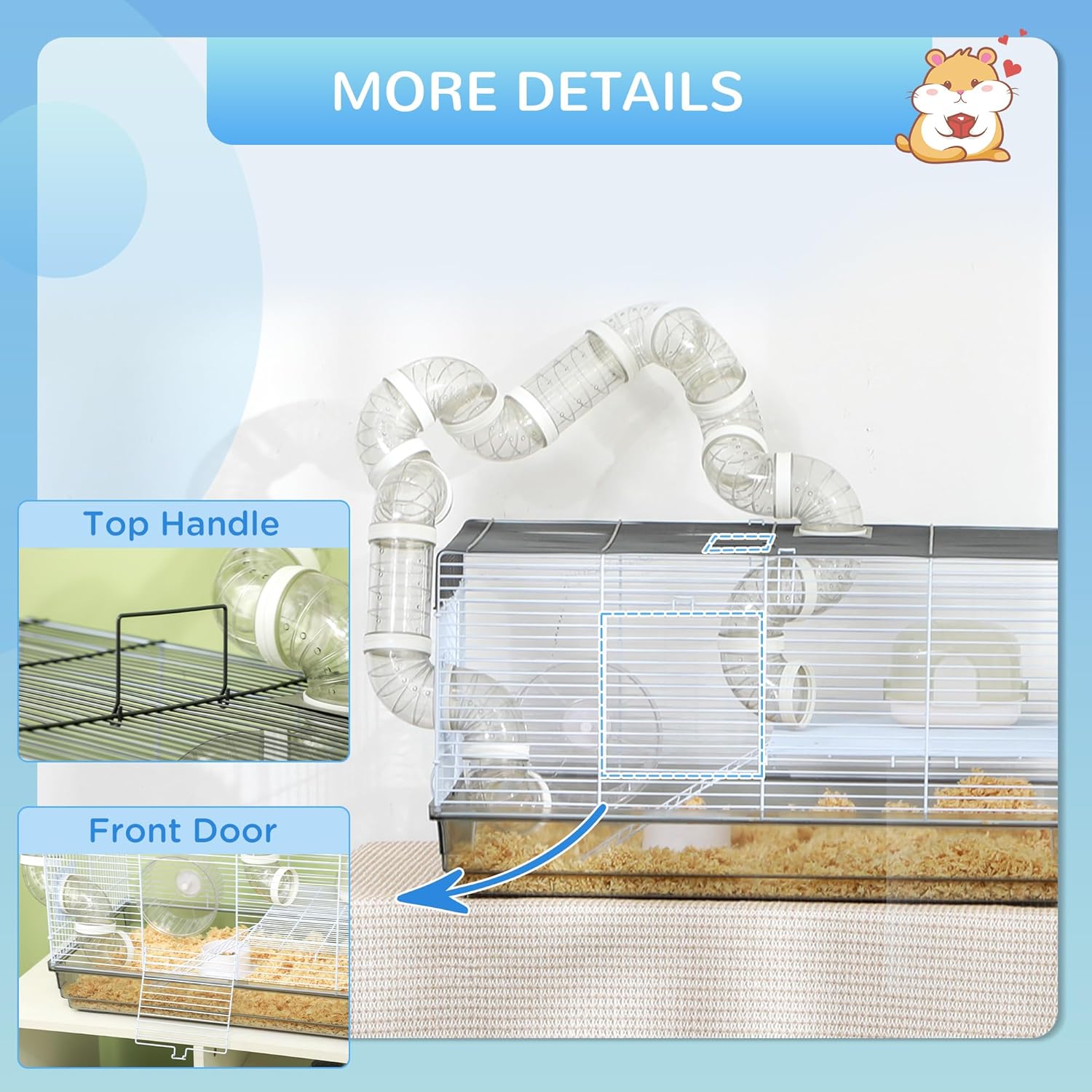 Gray 2-Level Hamster and Gerbil Cage with Tubes and Accessories