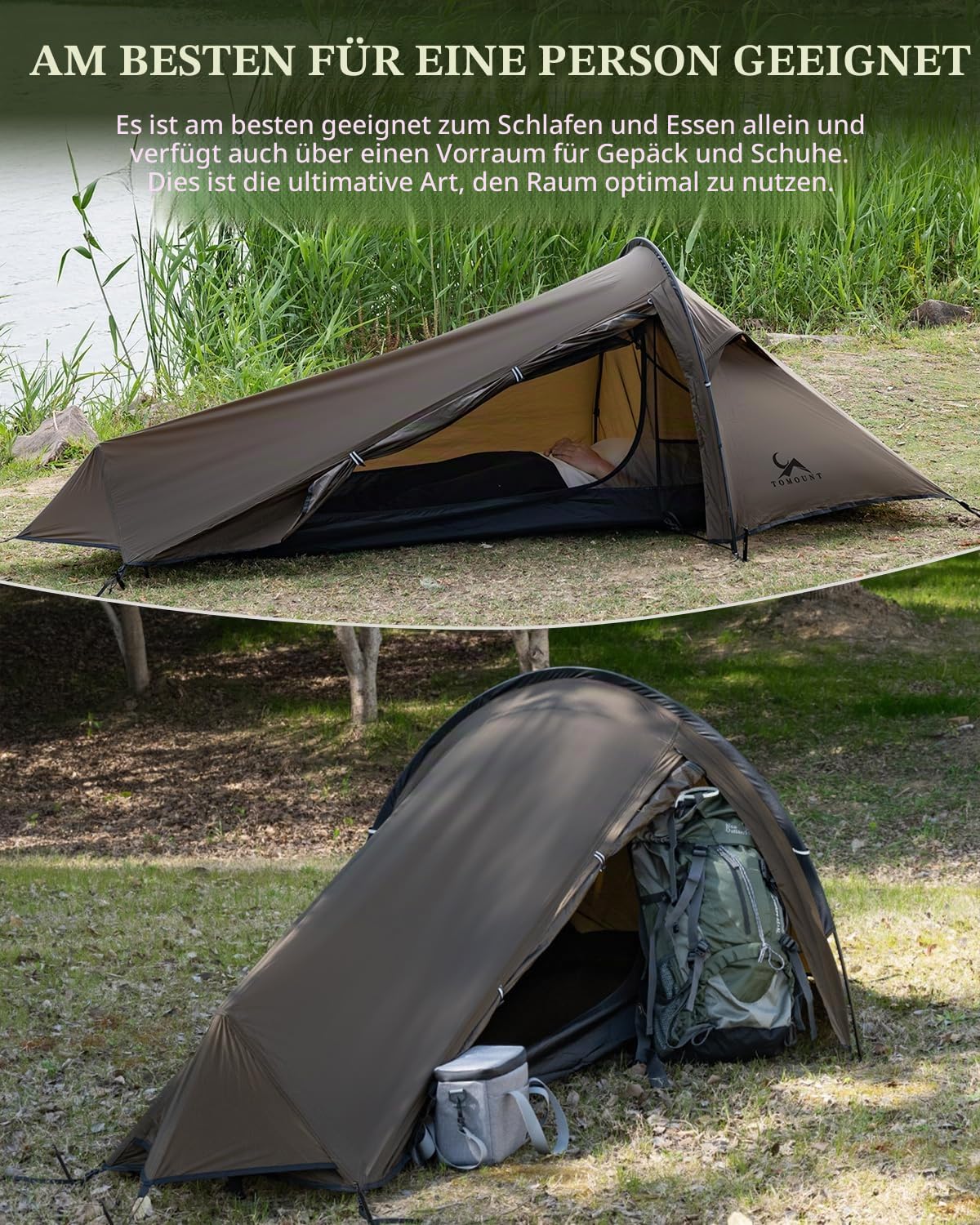 TOMOUNT Bivvy Zelt Nylon Ultraleicht 1 Person Wasserdicht Bivvy Bag Kleines Packmaß Trekkingzelt für Trekking, Camping, Outdoor, Klettern mit Rucksack