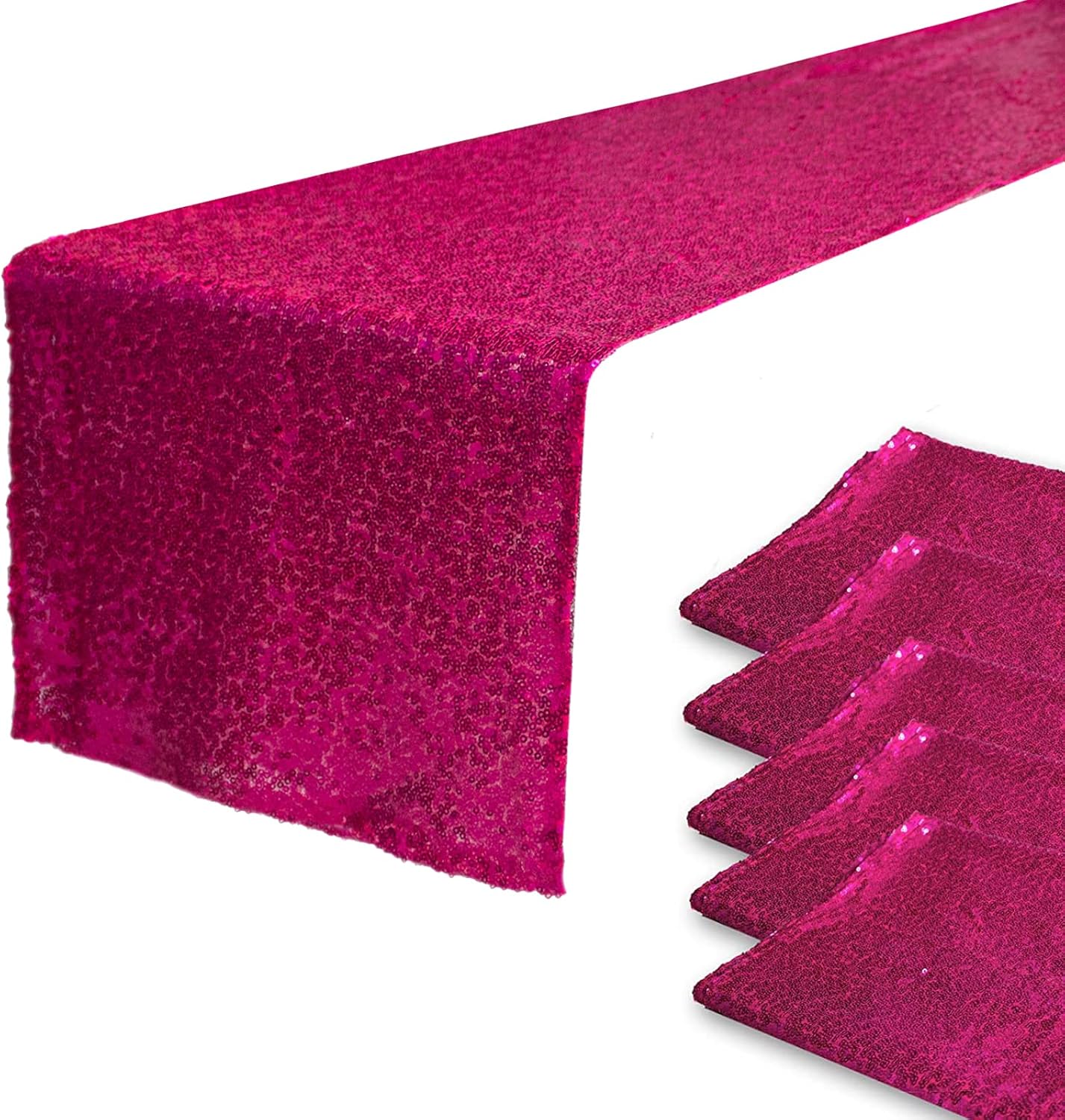 JYFLZQ Hot Pink Sequin Table Runner 12" x 72" Pack of 5 Sparkly Fuchsia Metallic Table Runner Glitter Sequin Runner for Table Birthday Party Event Decorations Fuchsia 12" x 72" - 5pcs