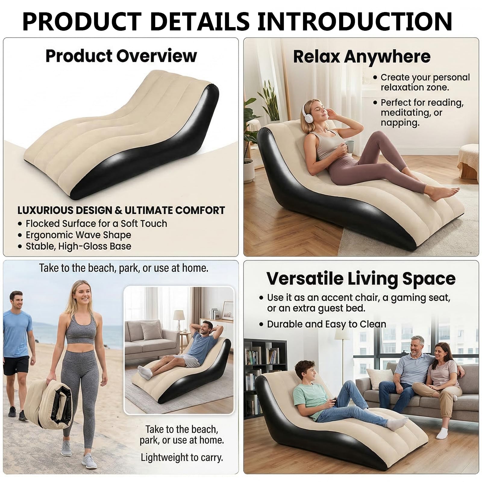 Aufblasbares Sofa, Aufblasbarer Sessel, Wasserdichtes Luftsofa Aufblasbares, Sessel, Sofa und Couch mit Beflockter Oberfläche für Wohnzimmer, Couch Aufblasbar Outdoor Camping