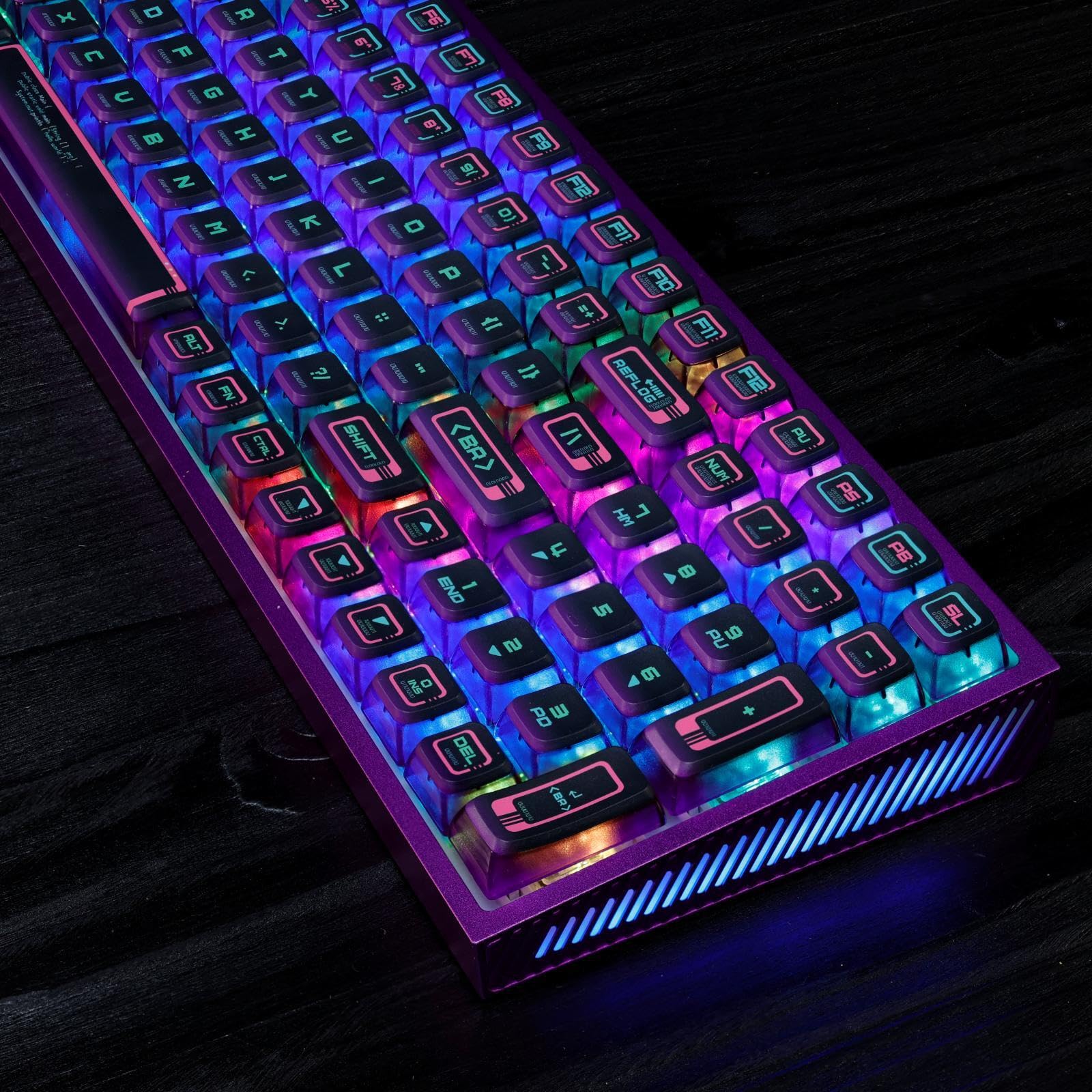 ULTRAEQUIPPudding Keycaps PBT Shine Through Keycaps ASA Profile 117 Keys Set Custom Keycap Set Universal Compatiability for Azoth/Scope II Keyboard (Binary Terminal - Cyberpunk)