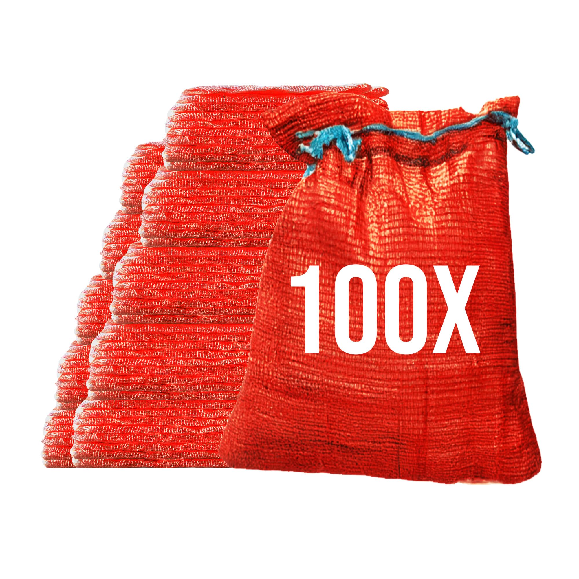 100 sztuk worków szelkowych 50 x 80 cm 30 kg | czerwone | worki siatkowe z tasiemką do ściągania | worki na ziemniaki i cebulę, worek siatkowy na drewno opałowe worki na drewno kominkowe