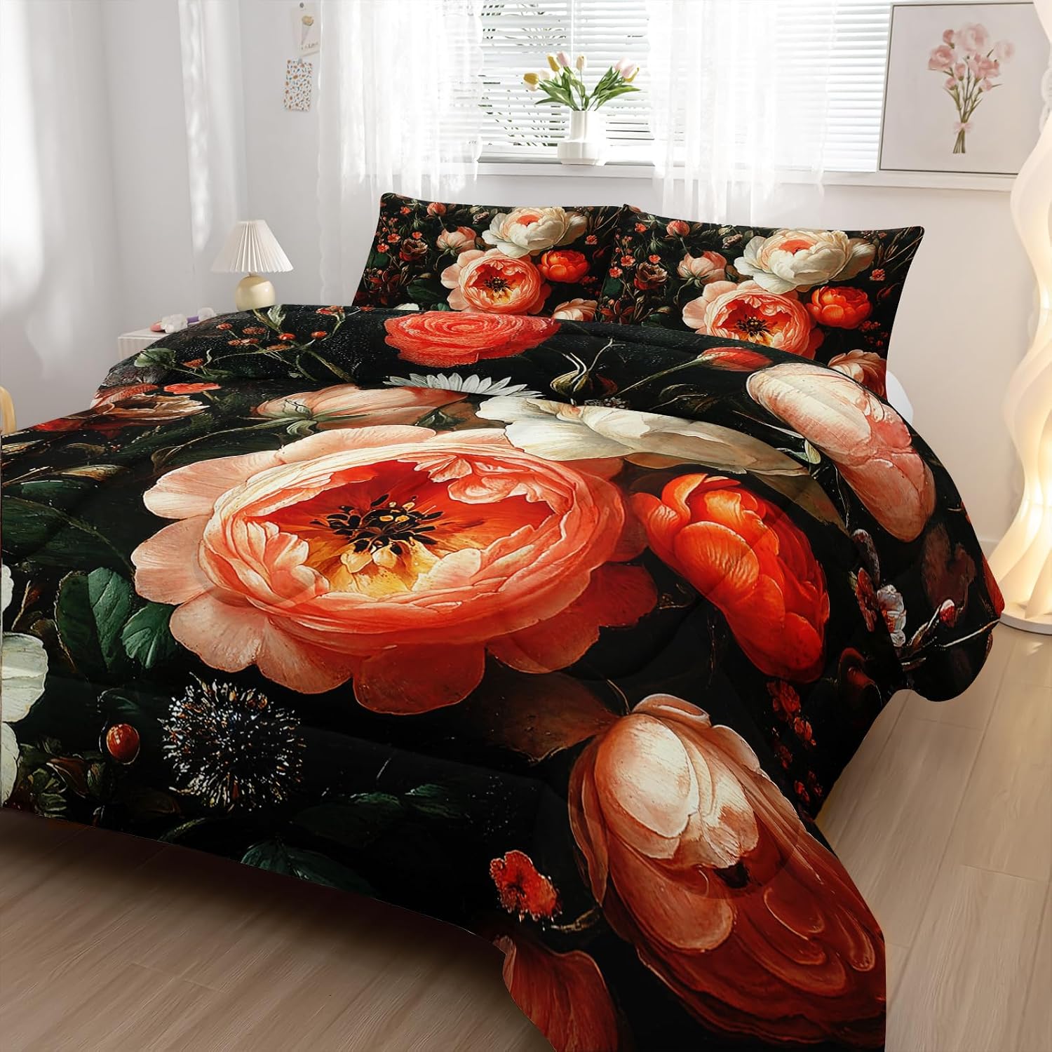 Nttopship Colorful Flower Comforter Set Twin Size 3 PCS Bed in a Bag,Cute Floral Bedding Set for Girls Teens,Ultra Soft Microfiber Comforter Bed Set with 3-Pieces, Floral Bedroom Decor image 4