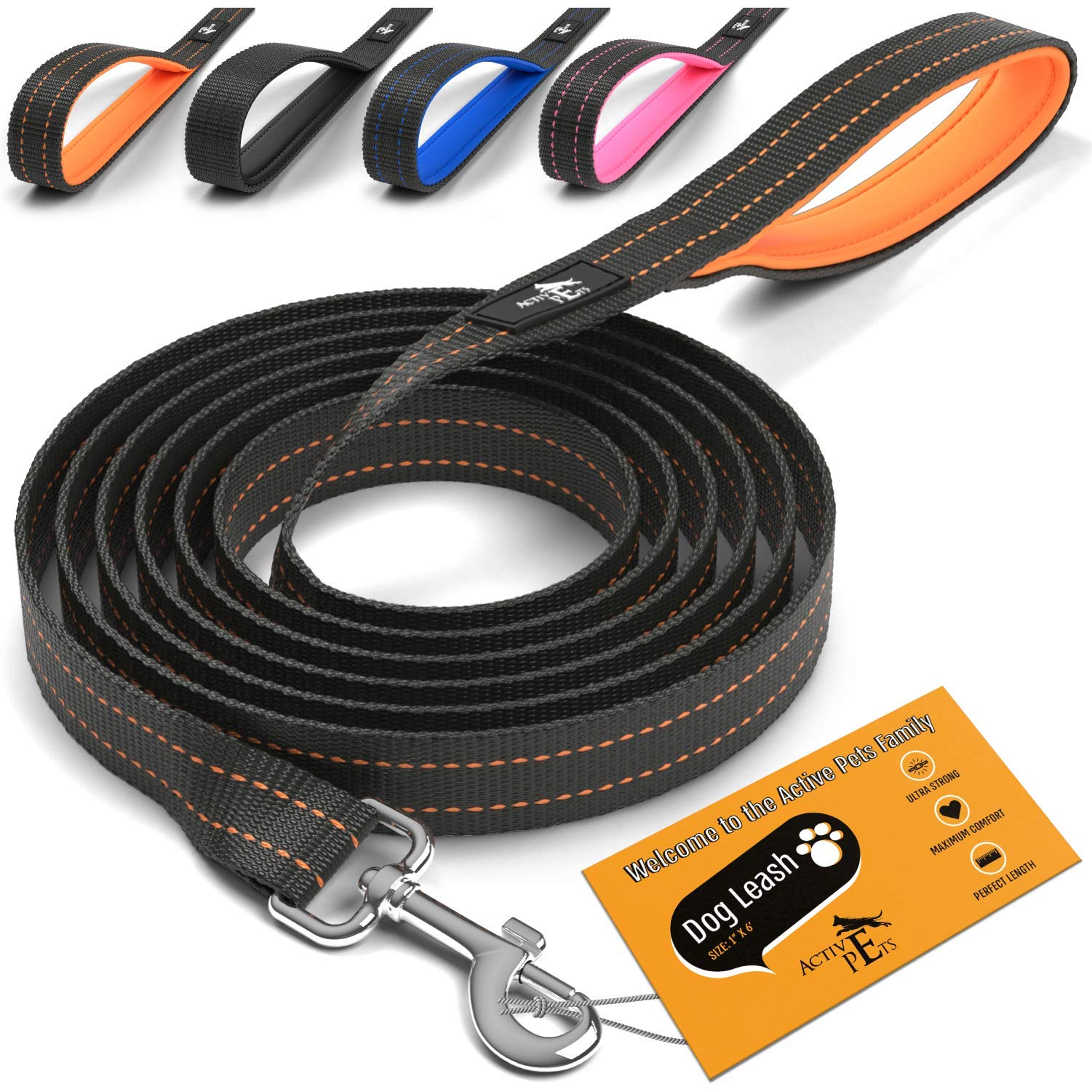 Photo 1 of Active Pets Strong Dog Leash with Padded Handle, 4 Sizes from Puppy Leash to 6ft Dog Leash for Large Dogs, Dog Leash 6ft-4ft Long, Comfortable 6ft Dog Leash for Big Dogs & Dog Leash for Medium Dogs 1 in. x 4 ft. Orange
