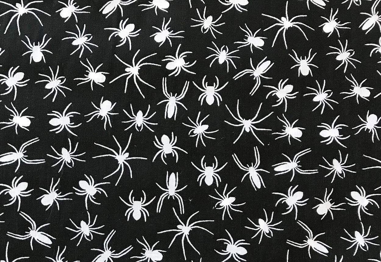 Oddies Textile Halloween Polycotton Fabric - Spooky Spiders- Fabric Craft Material Metre Black & White